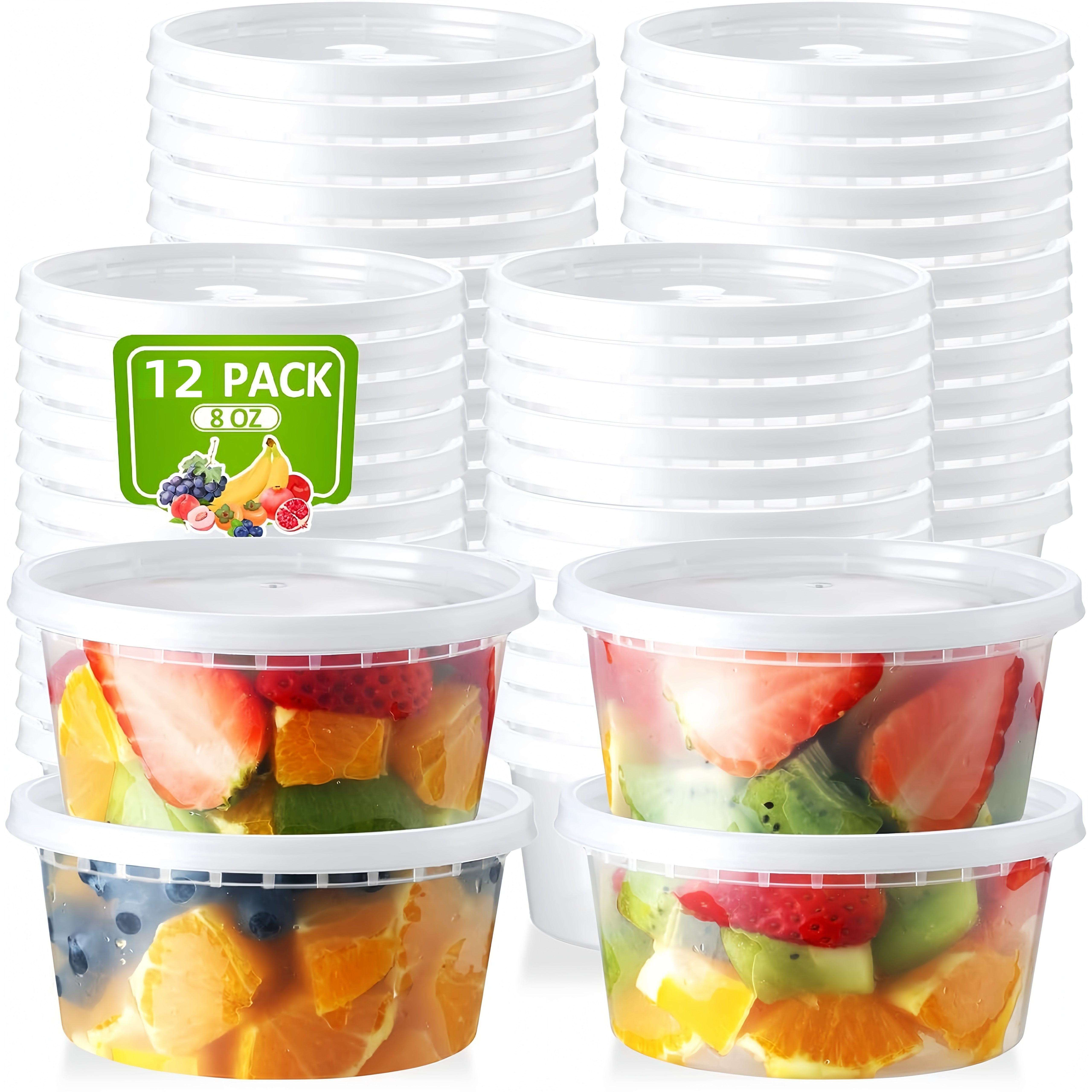 TEMU Containers With Lids (12 Sets) 8 Oz Plastic Containers With Lids | Plastic Soup Cups For To Go, Meal Prep, Food Storage | Bpa Free & Disposable | Microwave, Dishwasher, Freezer Safe