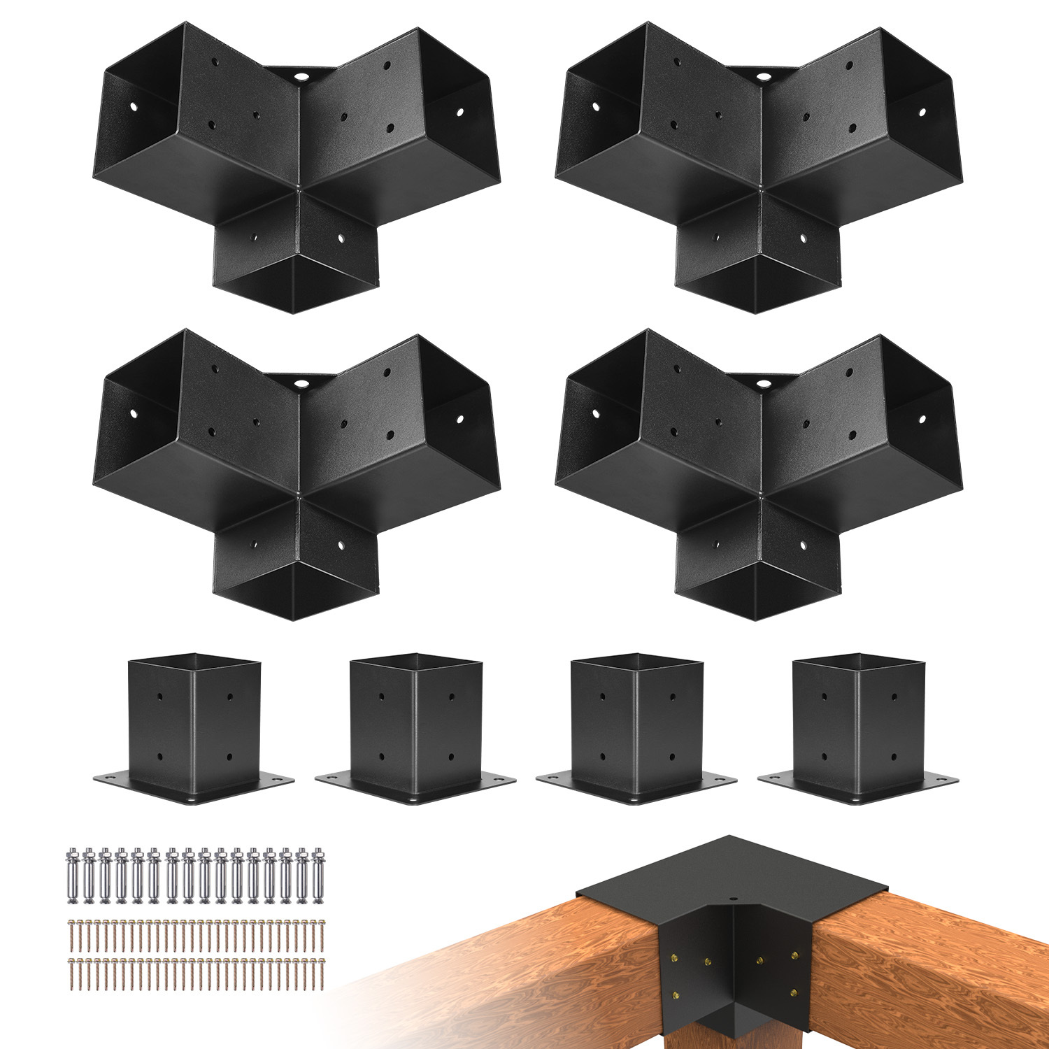TEMU Vevor 4x4 Inch Pergola Bracket Kit Inner 3.5x3.5 3-way Corner Bracket Diy Post 4 Pcs