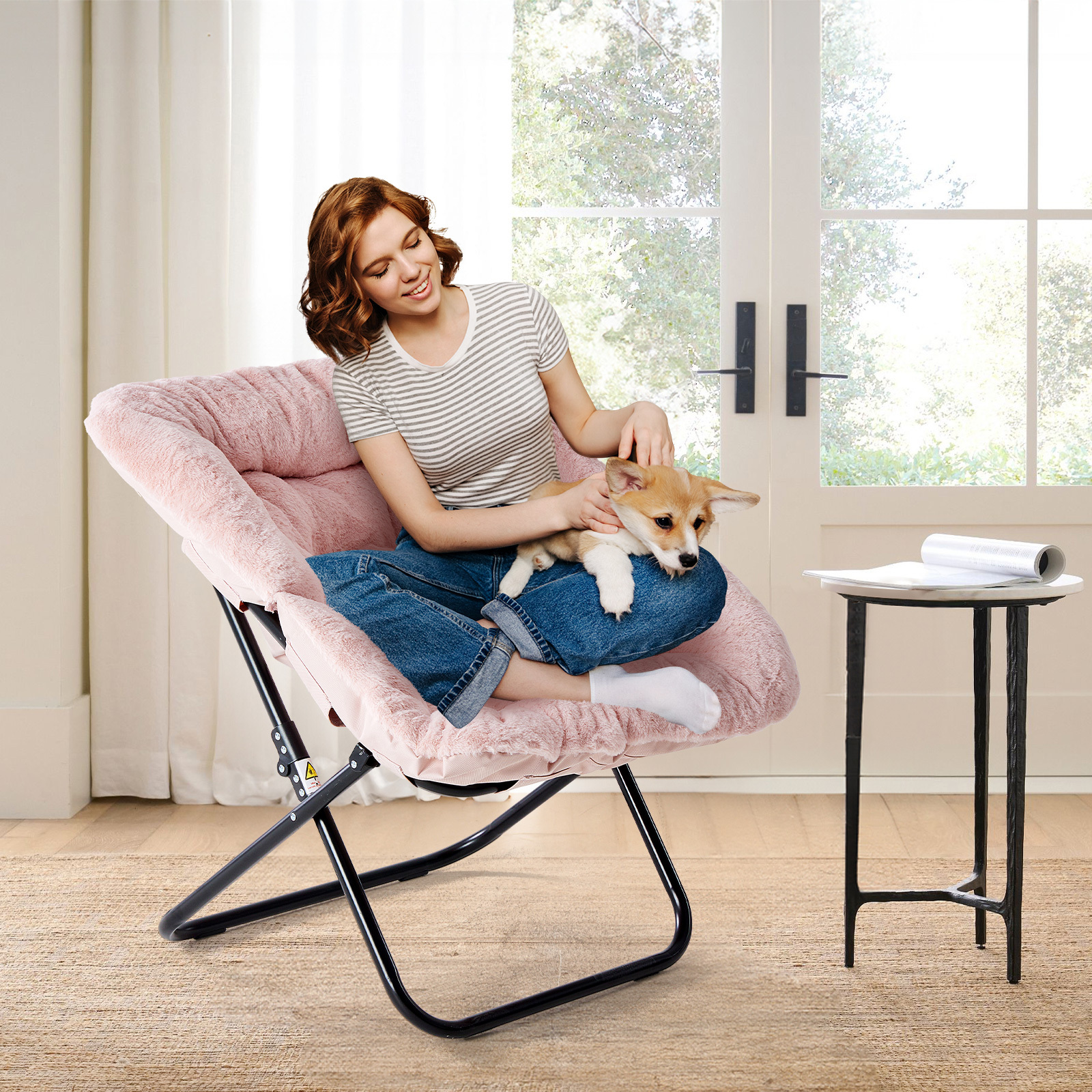 Comfy Chair for Adults, Soft Faux Fur Folding Lounge for Bedroom Living Room Dorm Rooms Flexible Reading Chair for Teens, Large Size Foldable