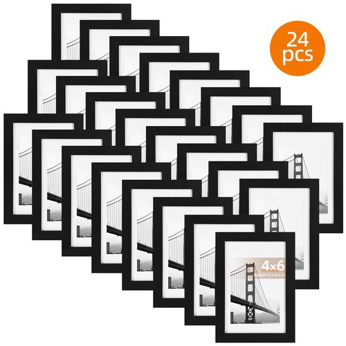 24 pcs picture frame made of sturdy frame for 4x6in or 5x7in or 8x10in wall and tabletop display thin border photo frames for home decor black