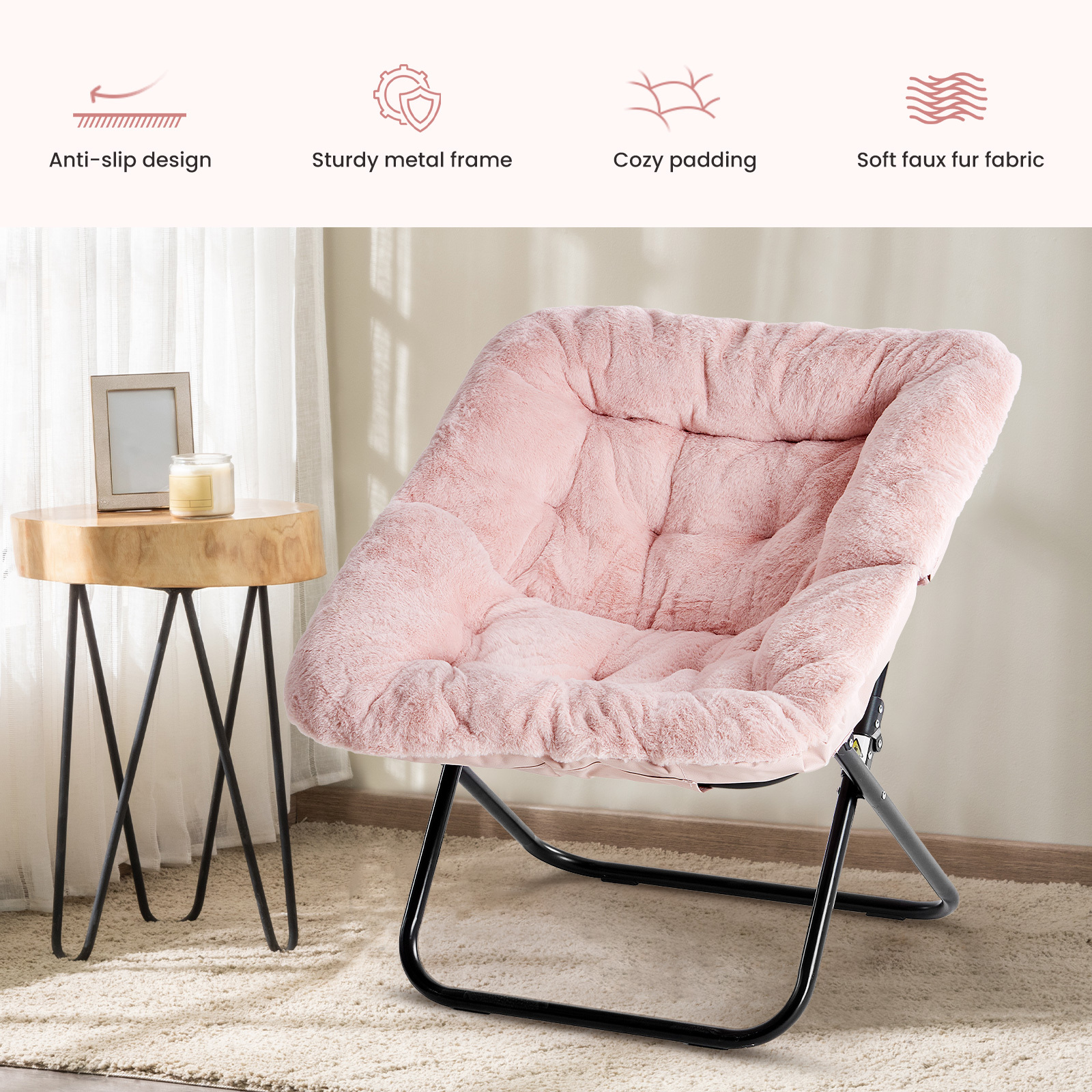 Comfy Chair for Adults, Soft Faux Fur Folding Lounge for Bedroom Living Room Dorm Rooms Flexible Reading Chair for Teens, Large Size Foldable
