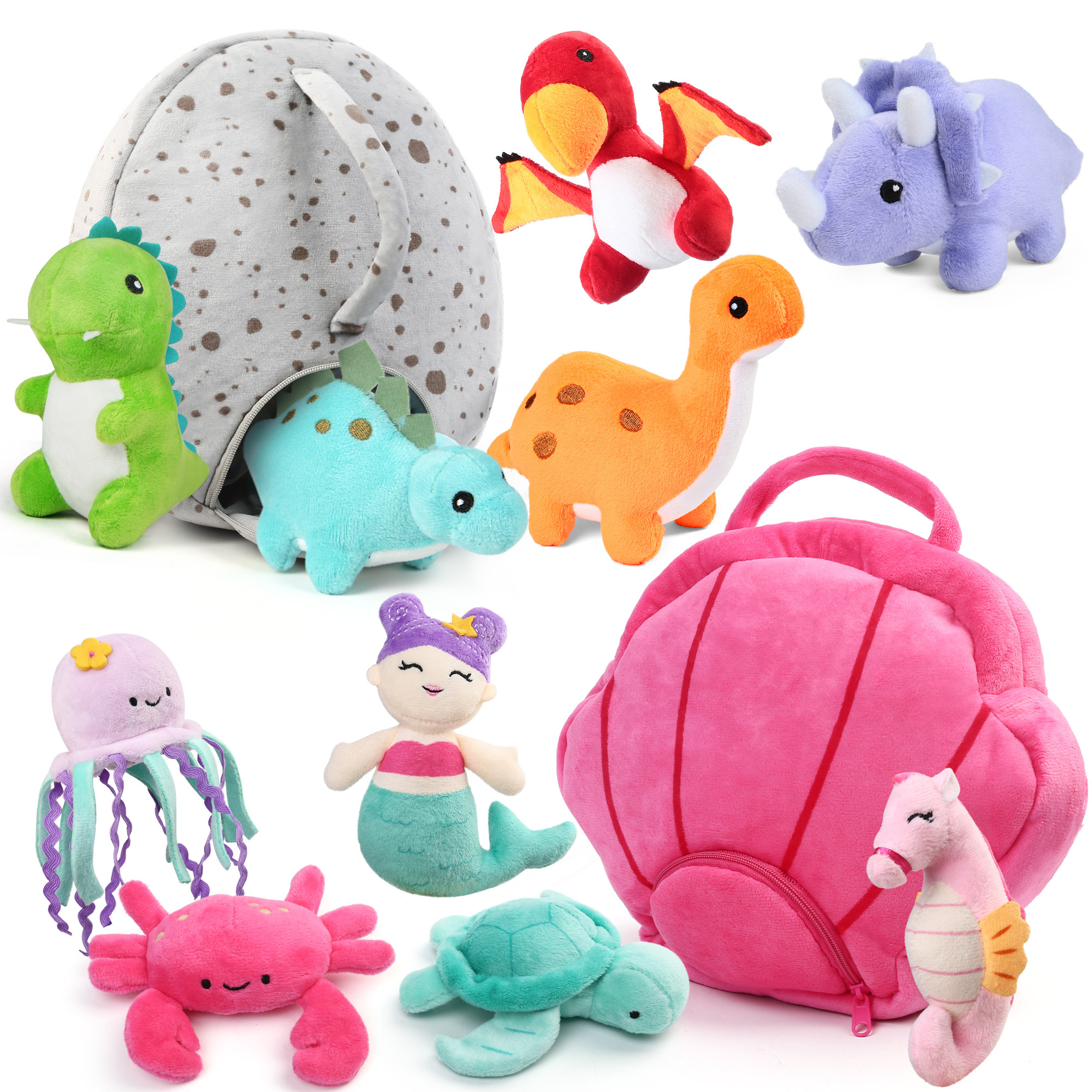 TEMU 10 Pack Small Dinosaur Stuffed Animals Ocean Stuffed Animals, Plush Toys And Bag Set, Plushies For Baby Kids Toddlers, Christmas Gifts
