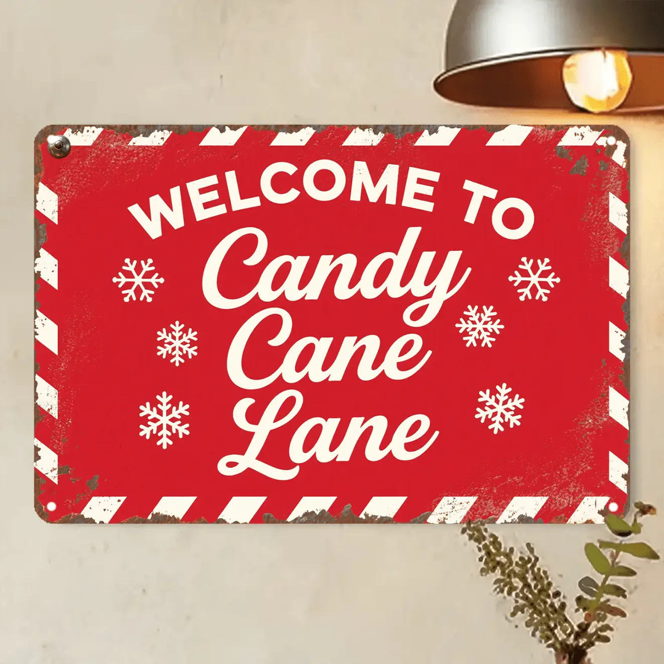 TEMU Vintage Christmas Tin Sign - "welcome To Candy Cane " 8x12 Inch Festive Wall Decor With Snowflakes, Home, Cafe, Kitchen, Easy-to-hang, Durable Metal For , Candy Cane Christmas Decorations