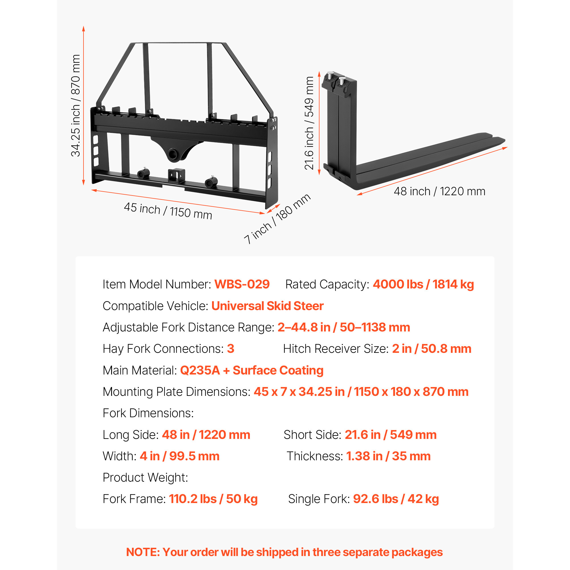 pallet fork frame attachment with 48 inch skid   pallet forks 4000 lbs Product details 6