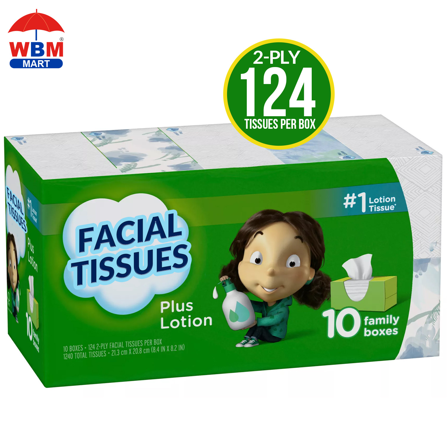 TEMU Facial Tissues, 10 Pk./124 Tissues Per Box