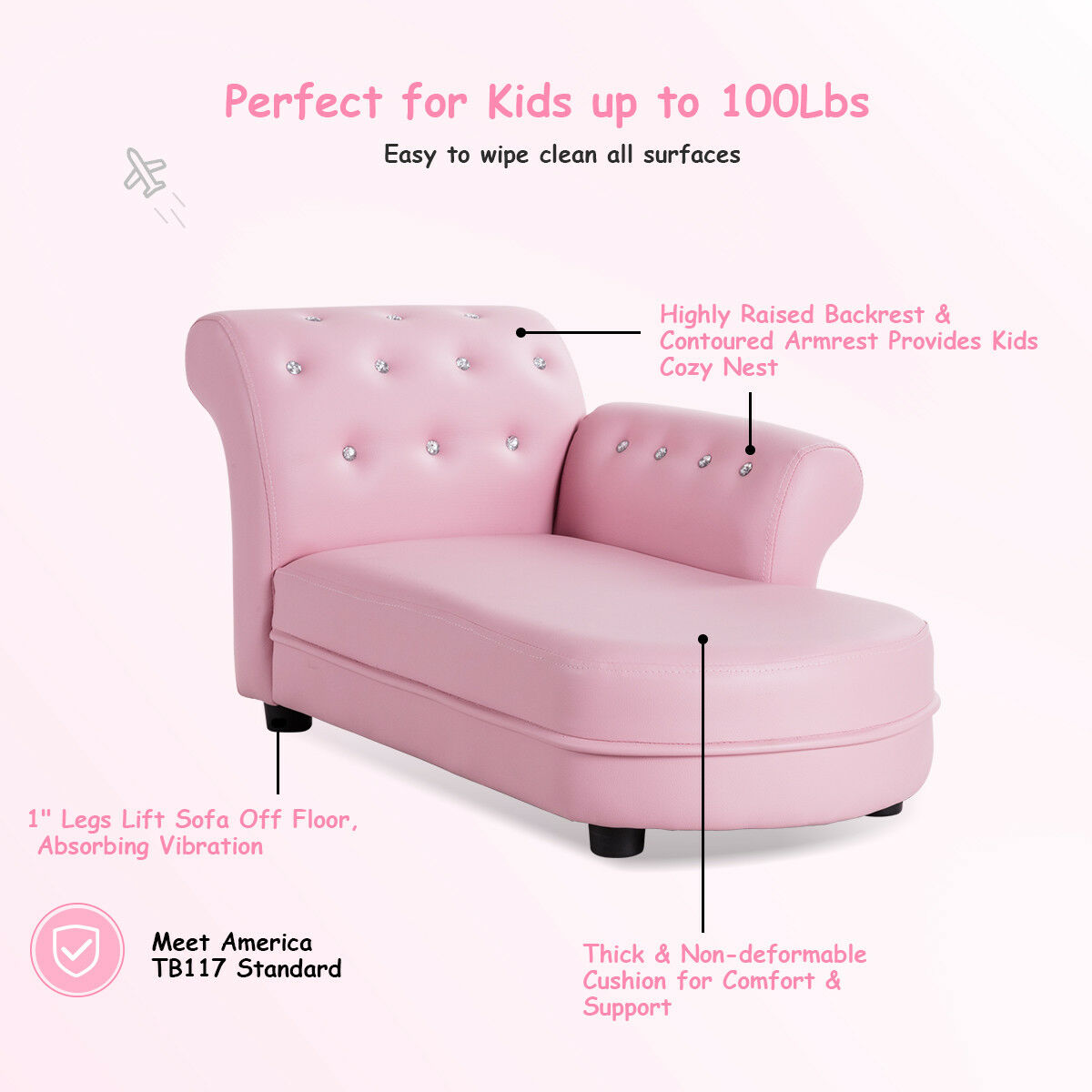 COSTWAY Kids Sofa, Toddler Couch with PVC Leather and Solid Wood Frame, Kids Couch for Children's Room, Kindergarten and Living Room