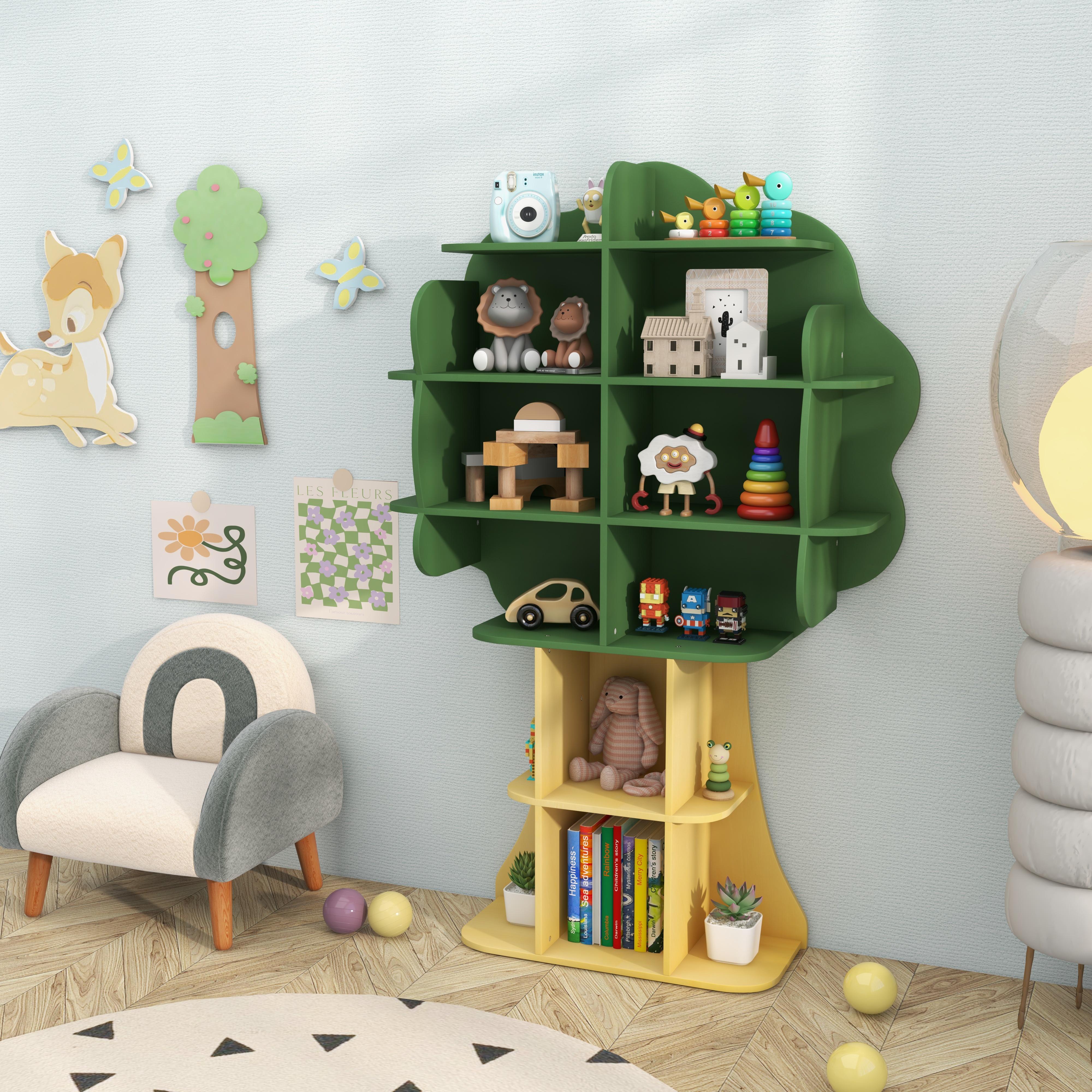 COSTWAY Tree Bookcase for Kids, 6-Tier Toy Storage Organizer with Open Storage Shelves, Anti-Toppling System, Lovely Toddler Wooden Bookshelf for Kid's Room, Play Room, Nursery, Kindergarten