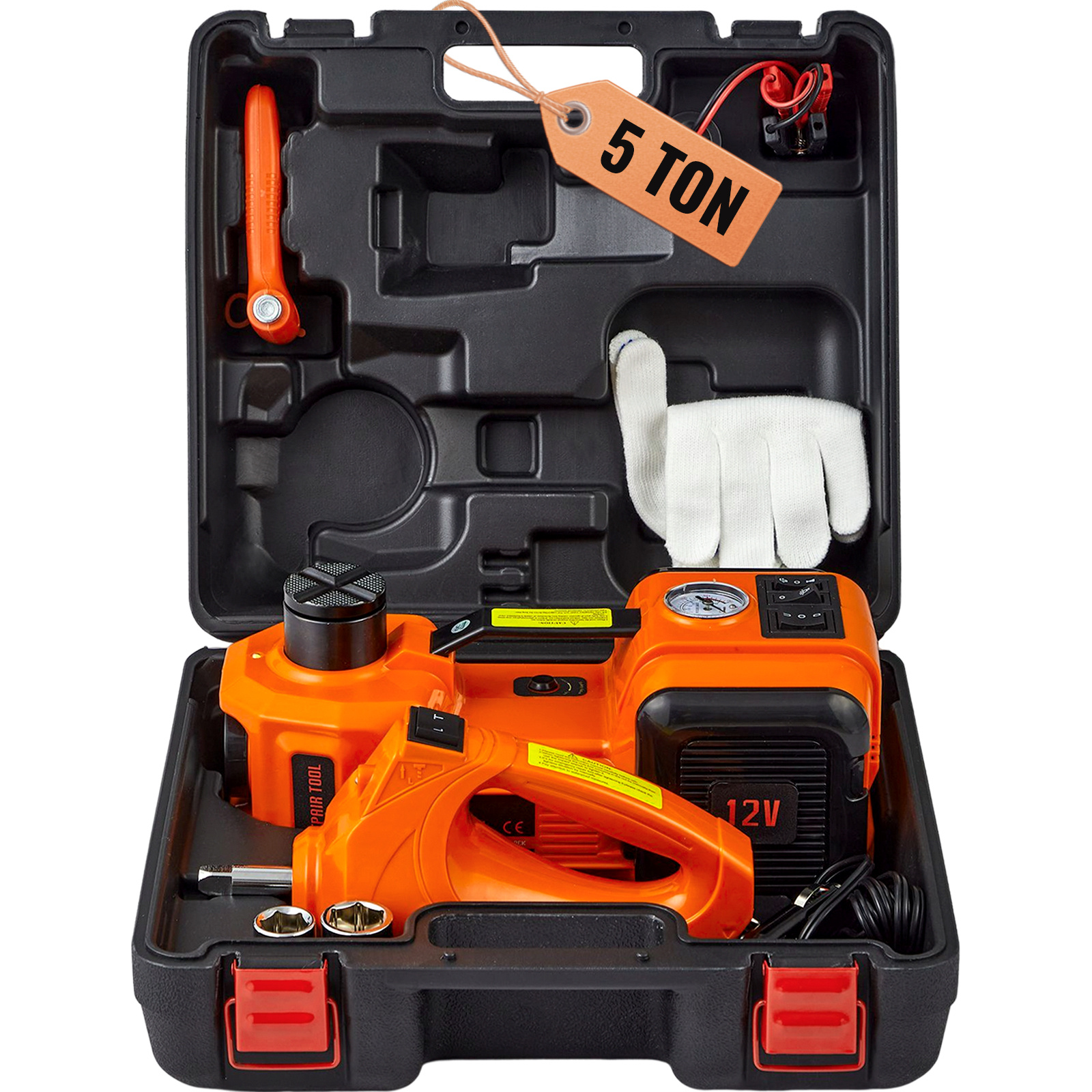 TEMU Vevor Electric Hydraulic Car Floor Jack 5 Ton 12v Built-in Tire Inflator Pump