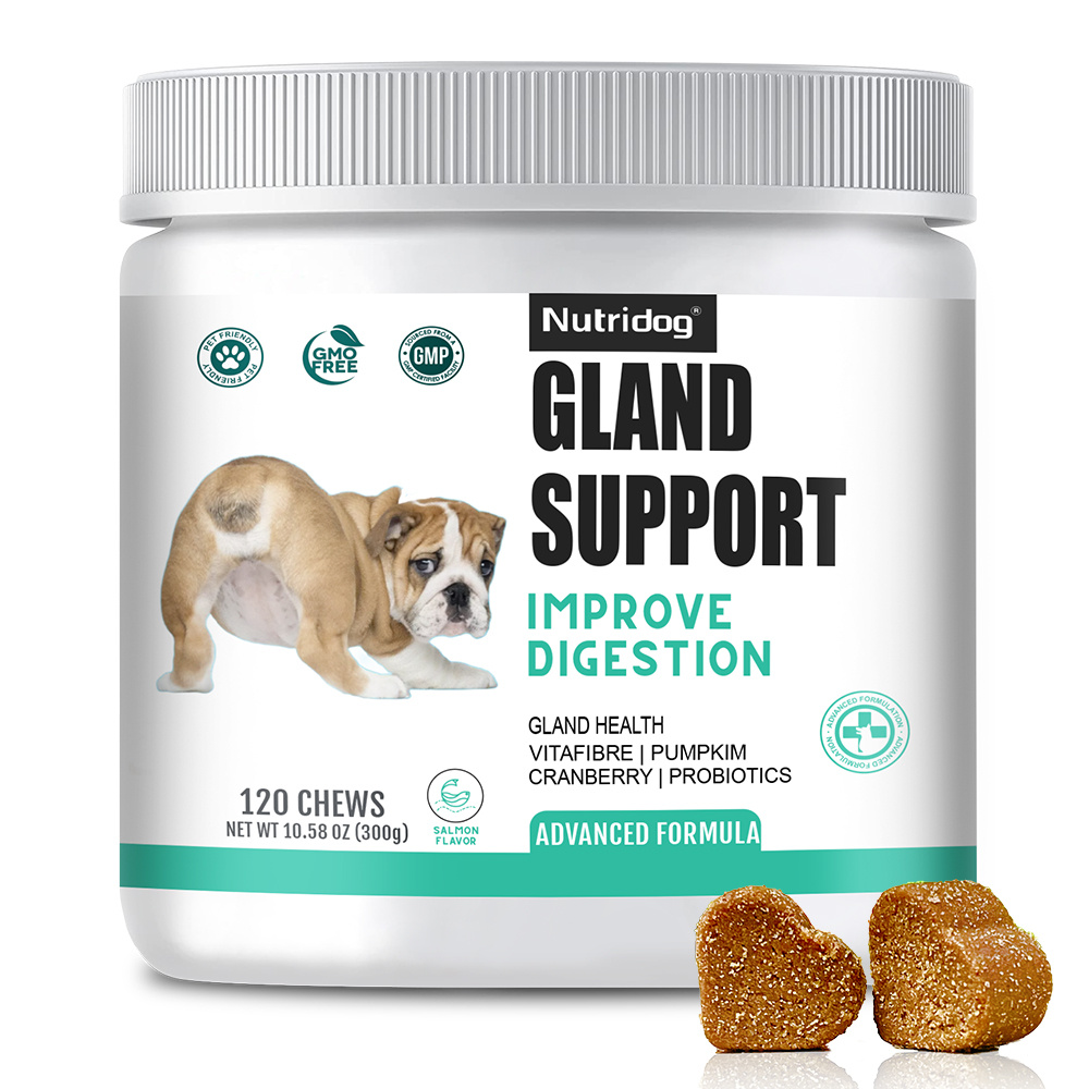 10.58oz Nutridog Anal Gland Soft Chew Treats With Pumpkin For Dogs Digestive Enzymes, Probiotics Fiber Supplement For Dogs Boot The Scoot ( Salmon Chews, 120ct)-300g