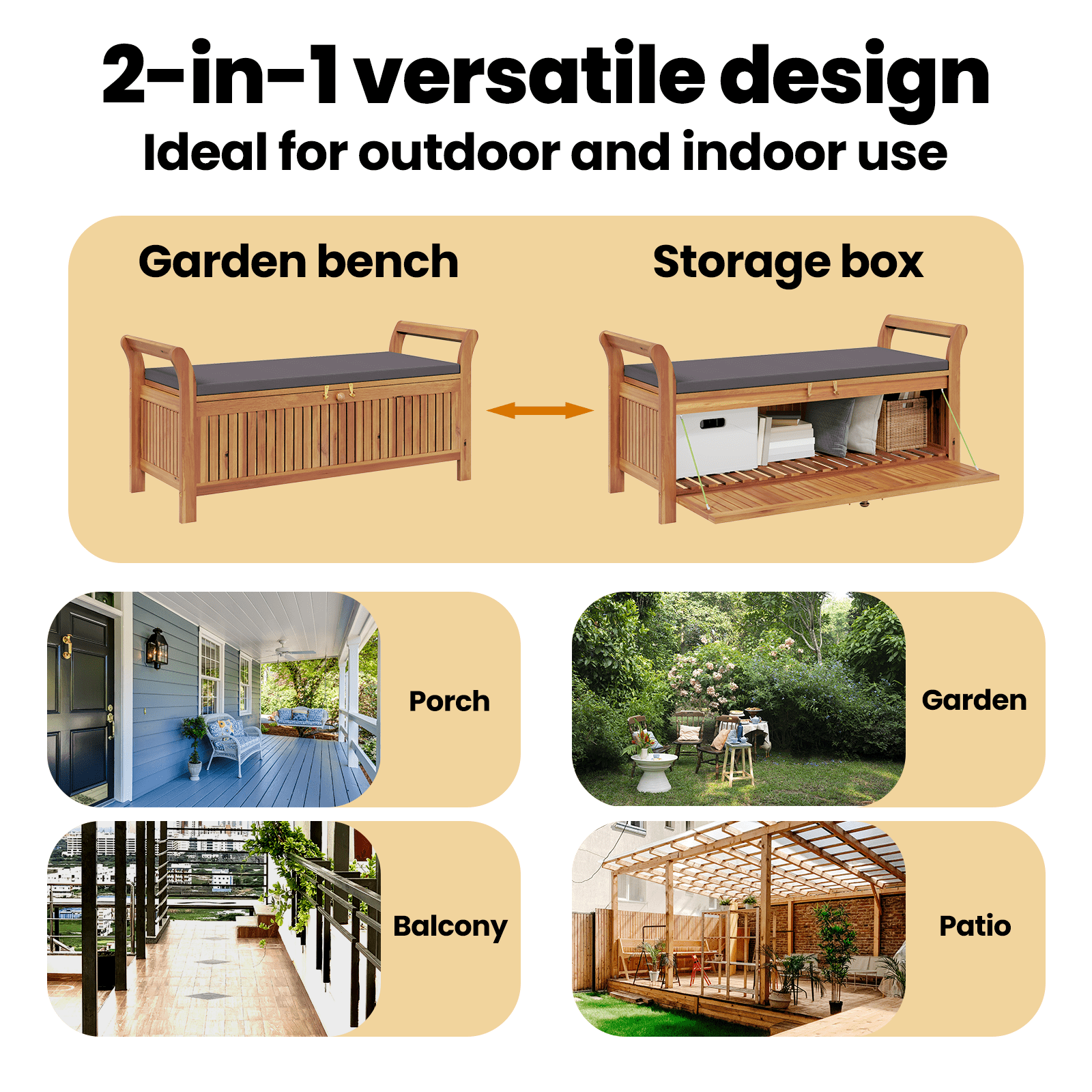 vidaXL Patio Storage Bench with Cushion Loveseat Outdoor Solid Wood Acacia
