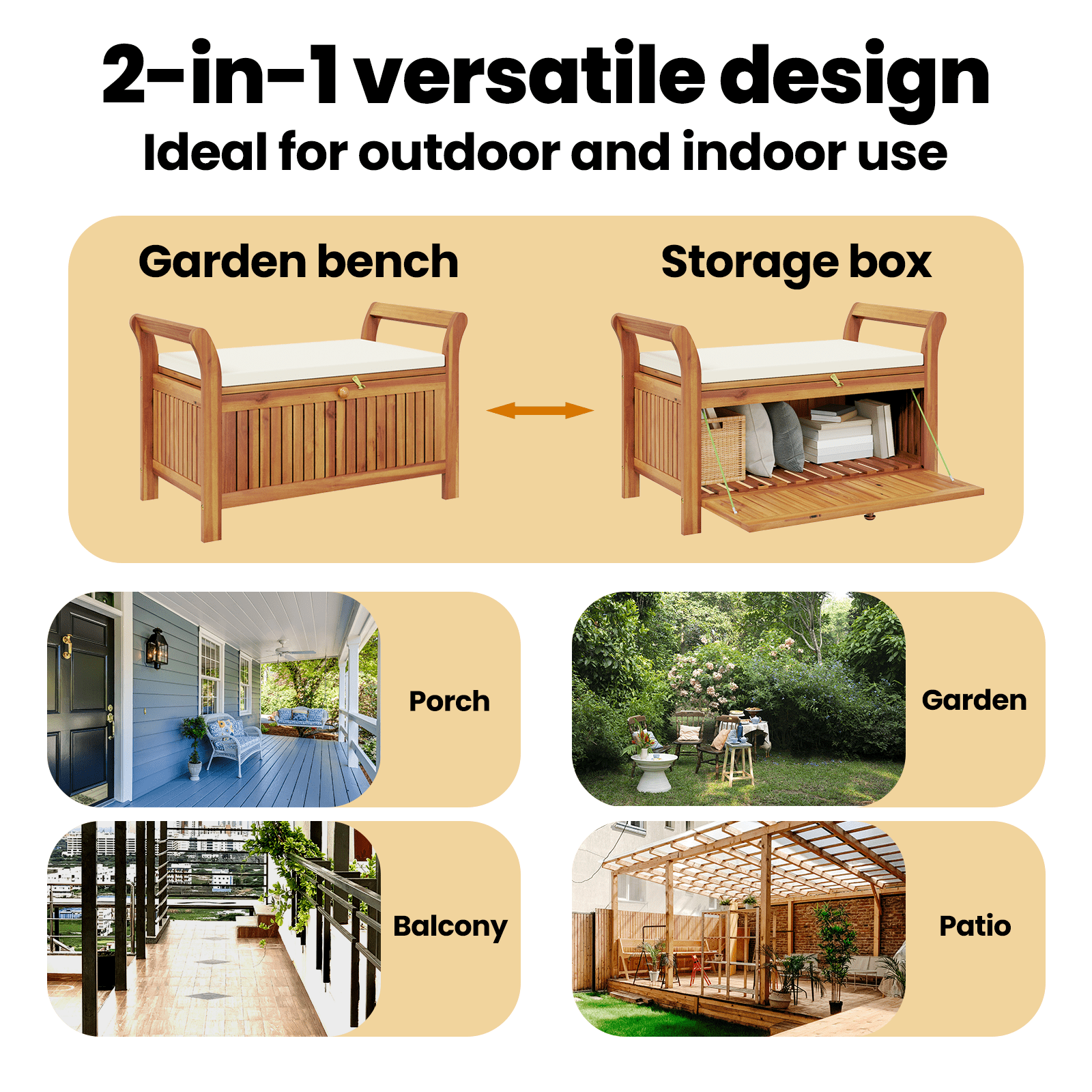 vidaXL Patio Storage Bench with Cushion Loveseat Outdoor Solid Wood Acacia