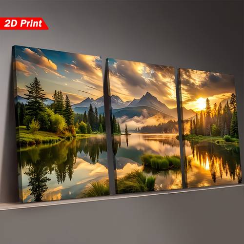 3pc wrapped wooden frame canvas painting sunset lake mountain scenic print themed 2d canvas wall art print halloween decorations indoor fall decorations for home local warehouse wall decor home bedroom room bathroom hotel decoration art canvas mural