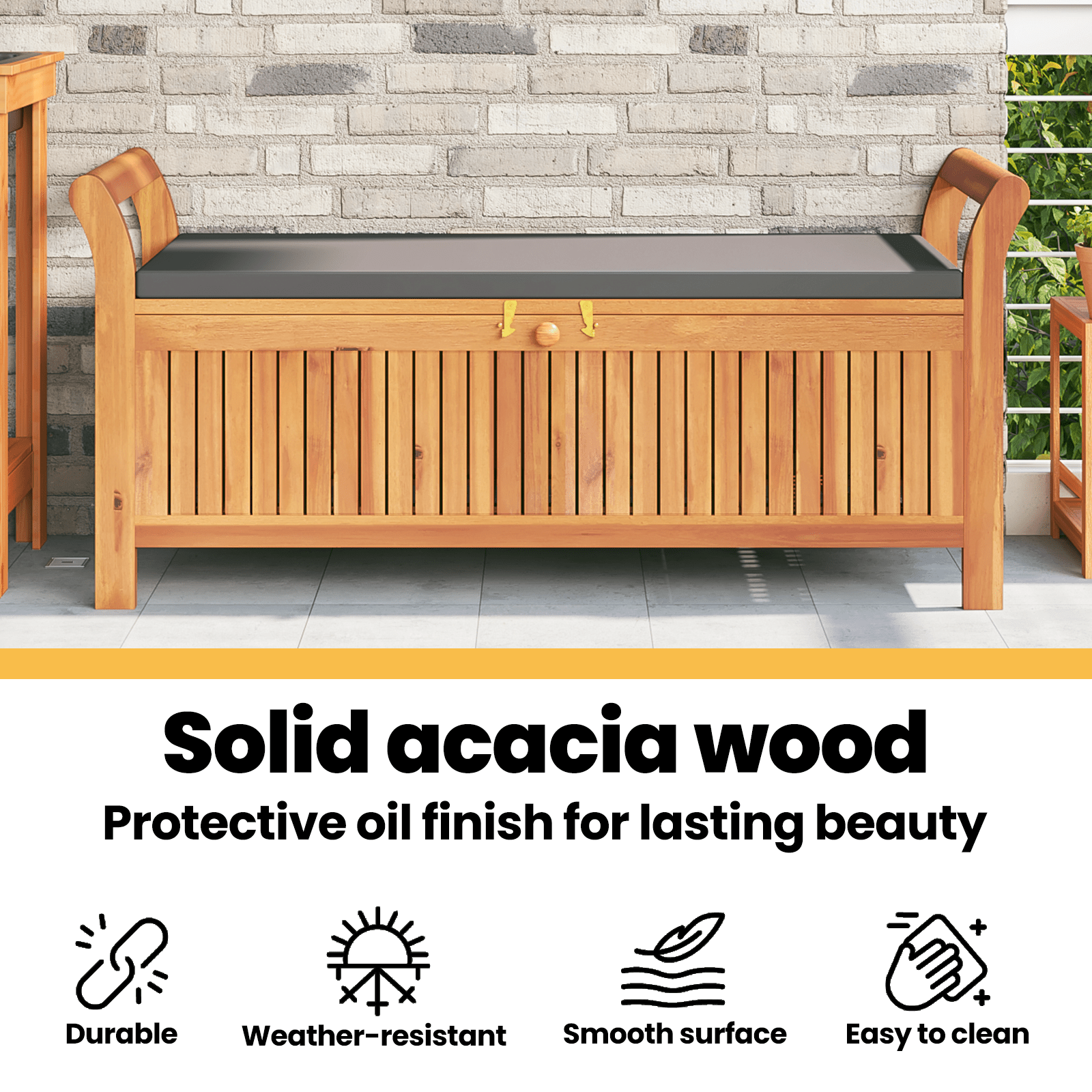 vidaXL Patio Storage Bench with Cushion Loveseat Outdoor Solid Wood Acacia