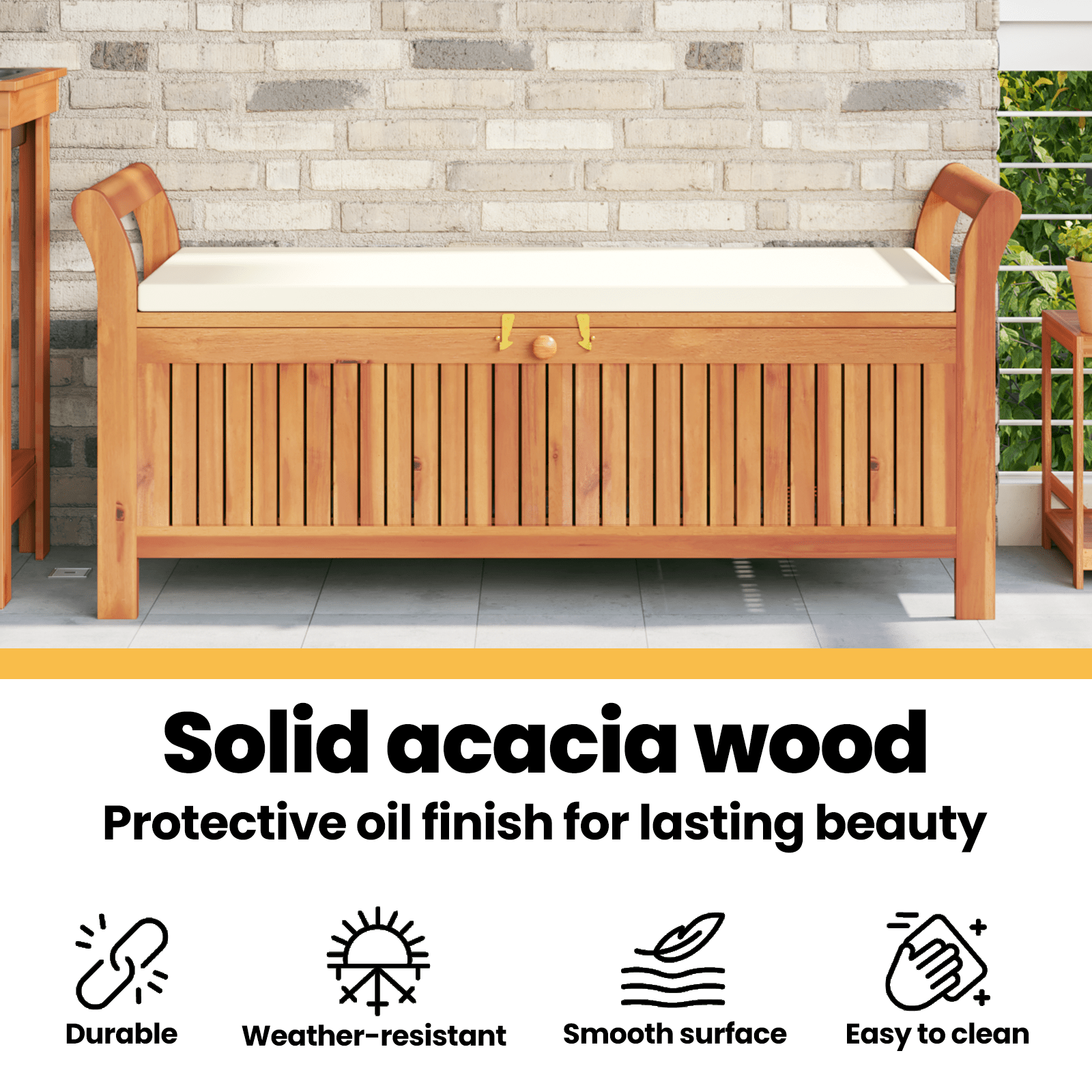 vidaXL Patio Storage Bench with Cushion Loveseat Outdoor Solid Wood Acacia