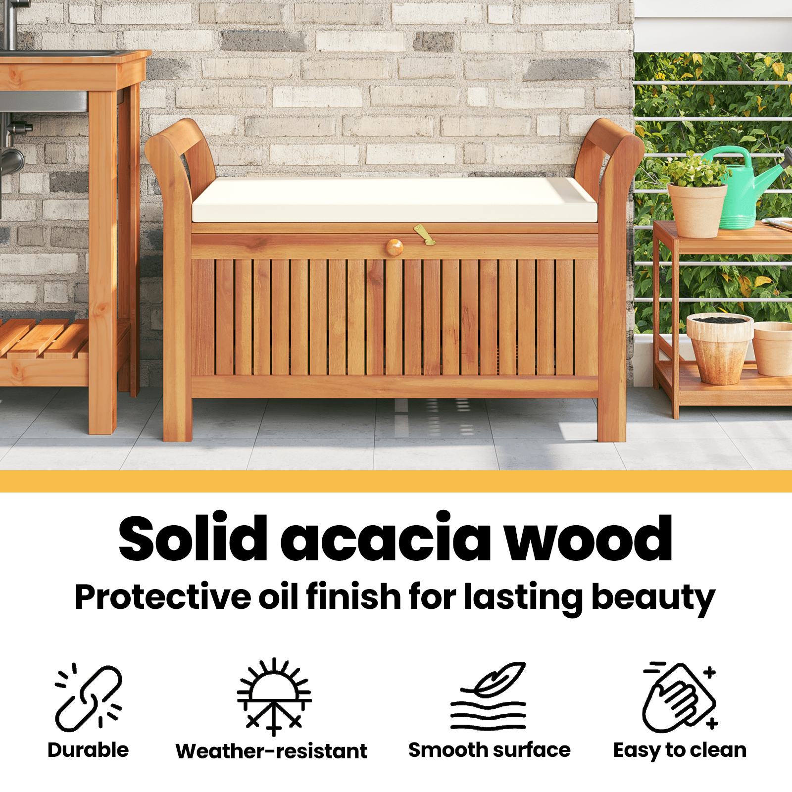 vidaXL Patio Storage Bench with Cushion Loveseat Outdoor Solid Wood Acacia