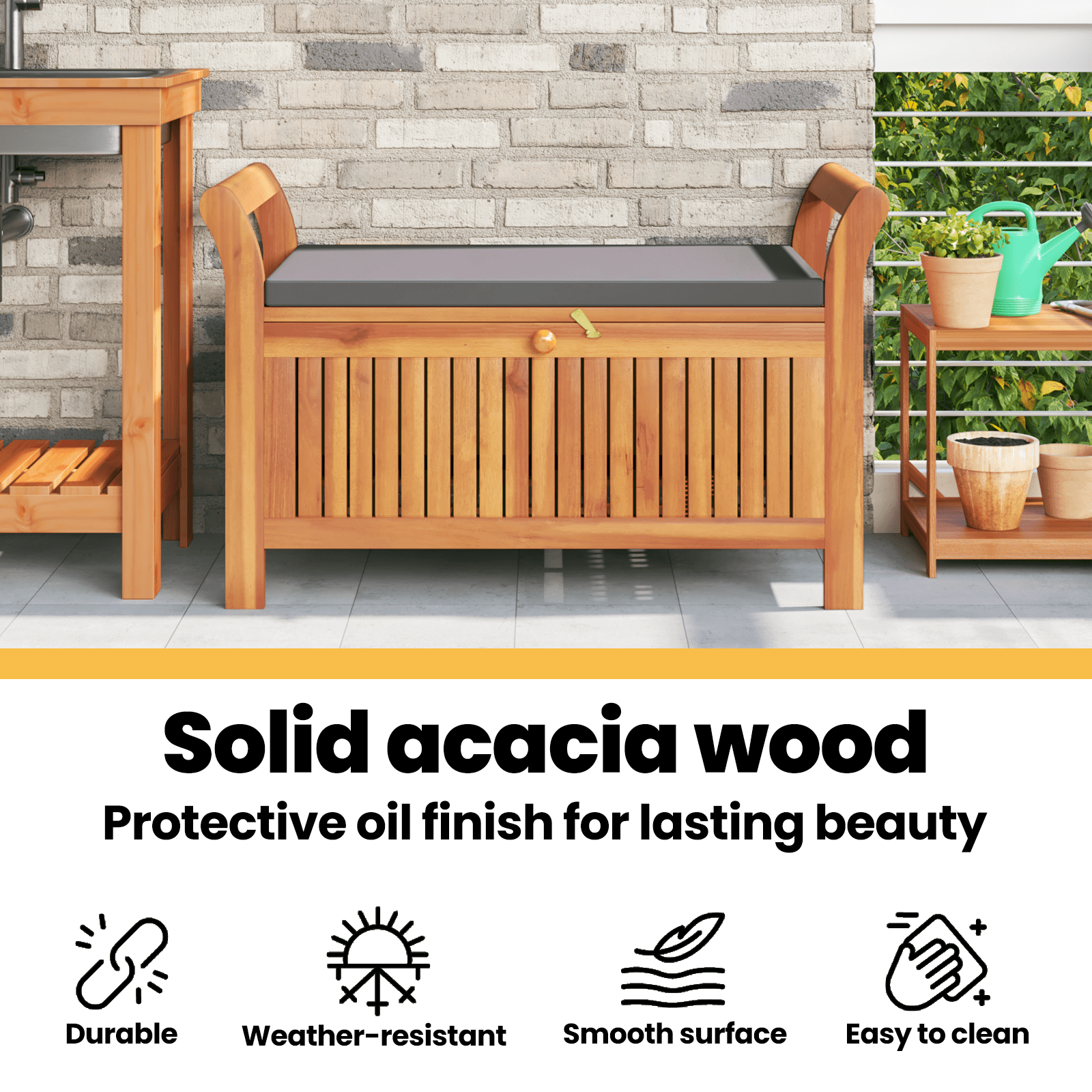 vidaXL Patio Storage Bench with Cushion Loveseat Outdoor Solid Wood Acacia
