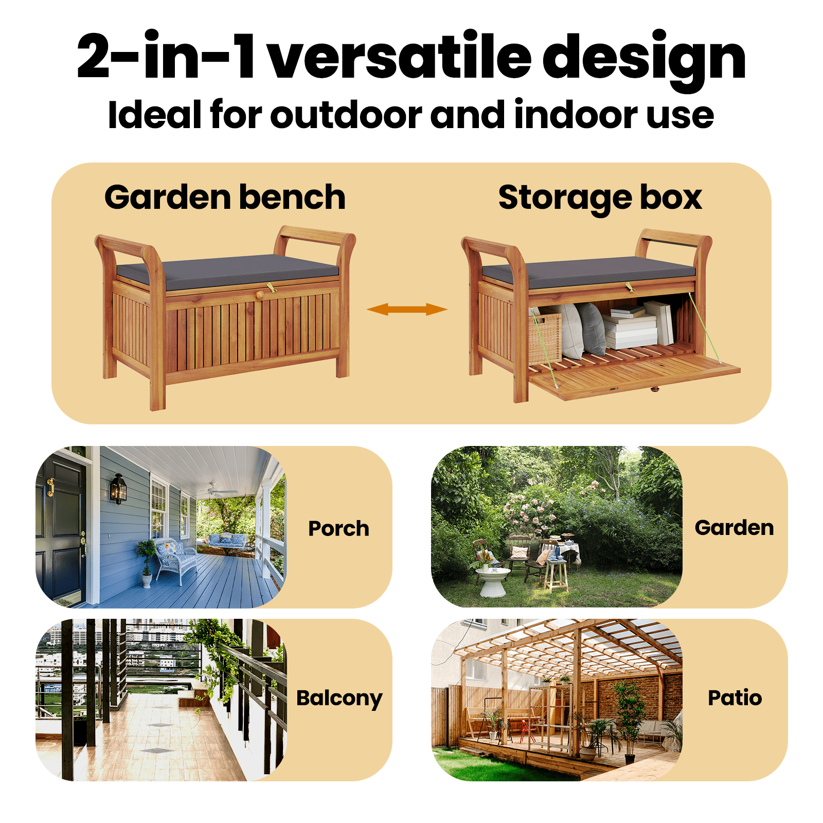vidaXL Patio Storage Bench with Cushion Loveseat Outdoor Solid Wood Acacia