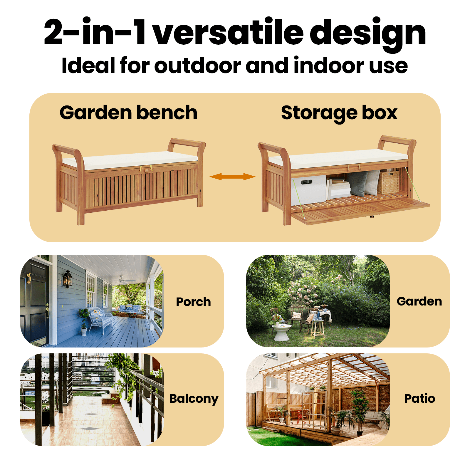 vidaXL Patio Storage Bench with Cushion Loveseat Outdoor Solid Wood Acacia