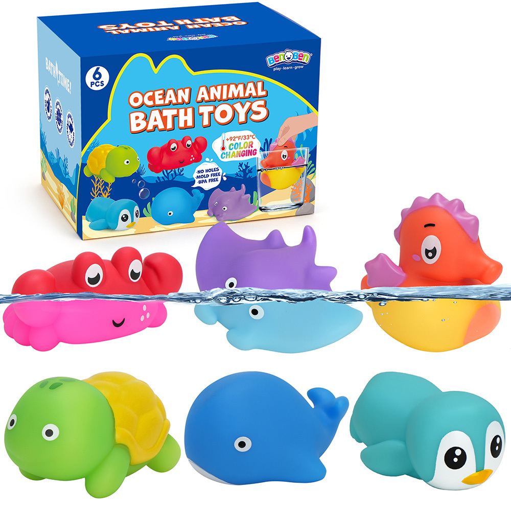 TEMU 6pcs Color Changing Baby Bath Toys For Kids, No Hole Baby Tub Toys, Sea Animal Bathtub Shower Toys, Christmas Gifts
