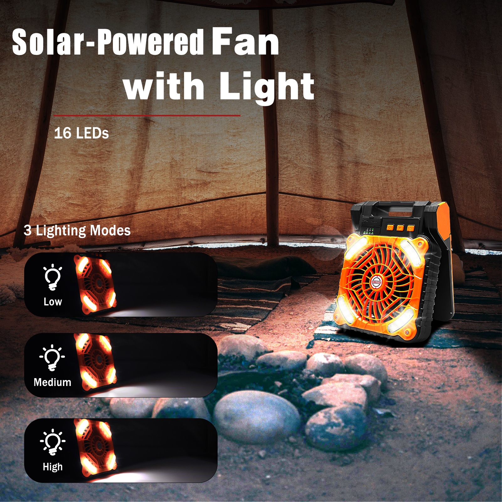 2 in 1 solar fan with lantern 5200mah 4 adjustable solar usb rechargeable desktop cooling fan foldable design portable solar fan for office bedroom rv ventilation and emergency use Product details 3