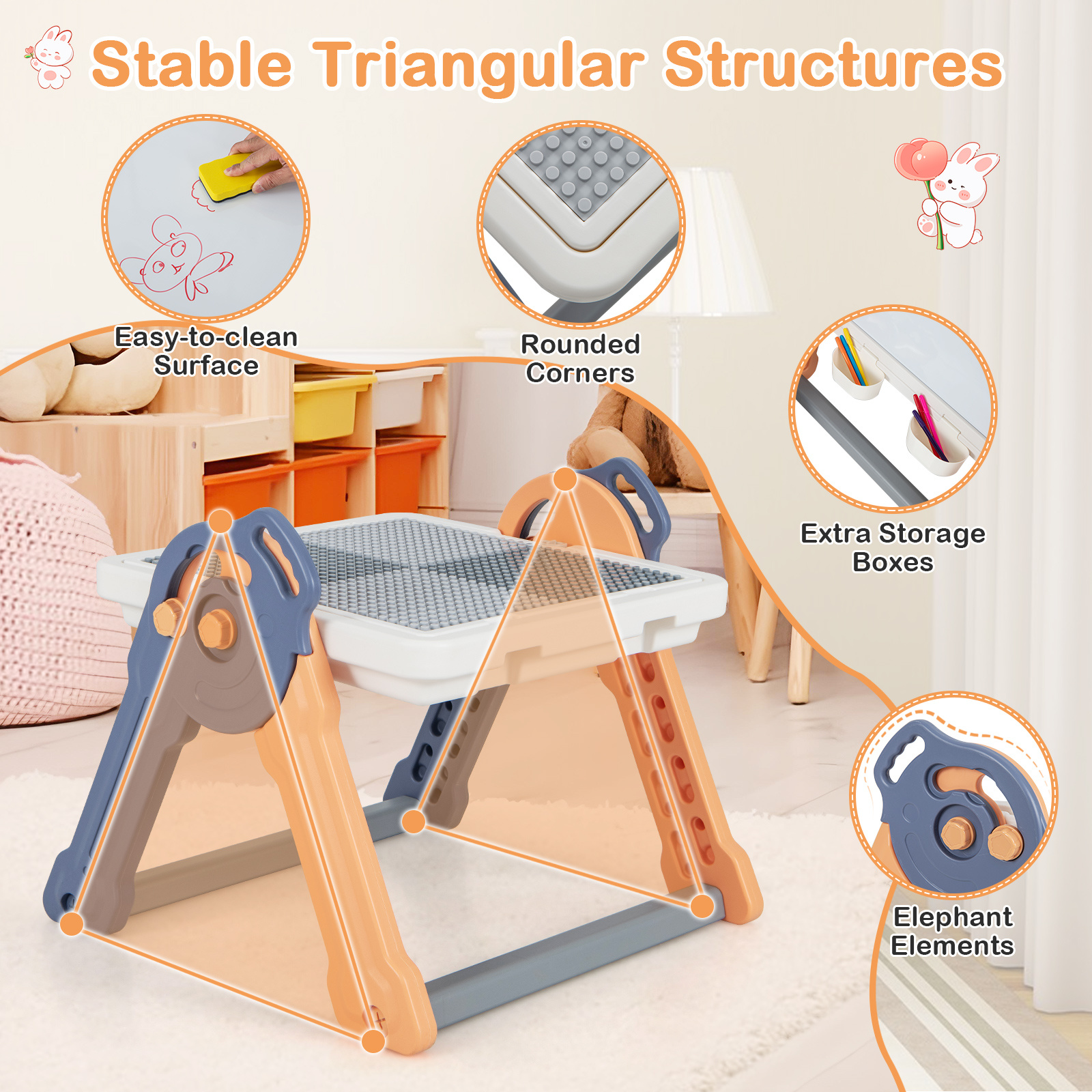 COSTWAY 6-In-1 Art Easel, Folding Kids Easel w/ Reversible Building Block Tabletop, Hidden Storage Space & 4 Removable Storage Baskets, Table for Sand & Water Playing, Multi-Activity Table & Chair Set for Toddlers Aged 3 Years Old