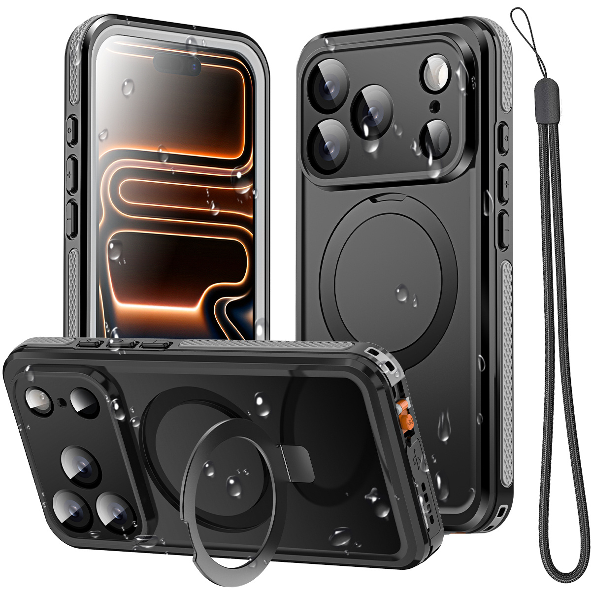 TEMU Szyg Magnetic Waterproof For Iphone 17 Pro Max Iphone 17 Iphone 17 Pro Iphone Air Case Screen Protector Builtin Stand