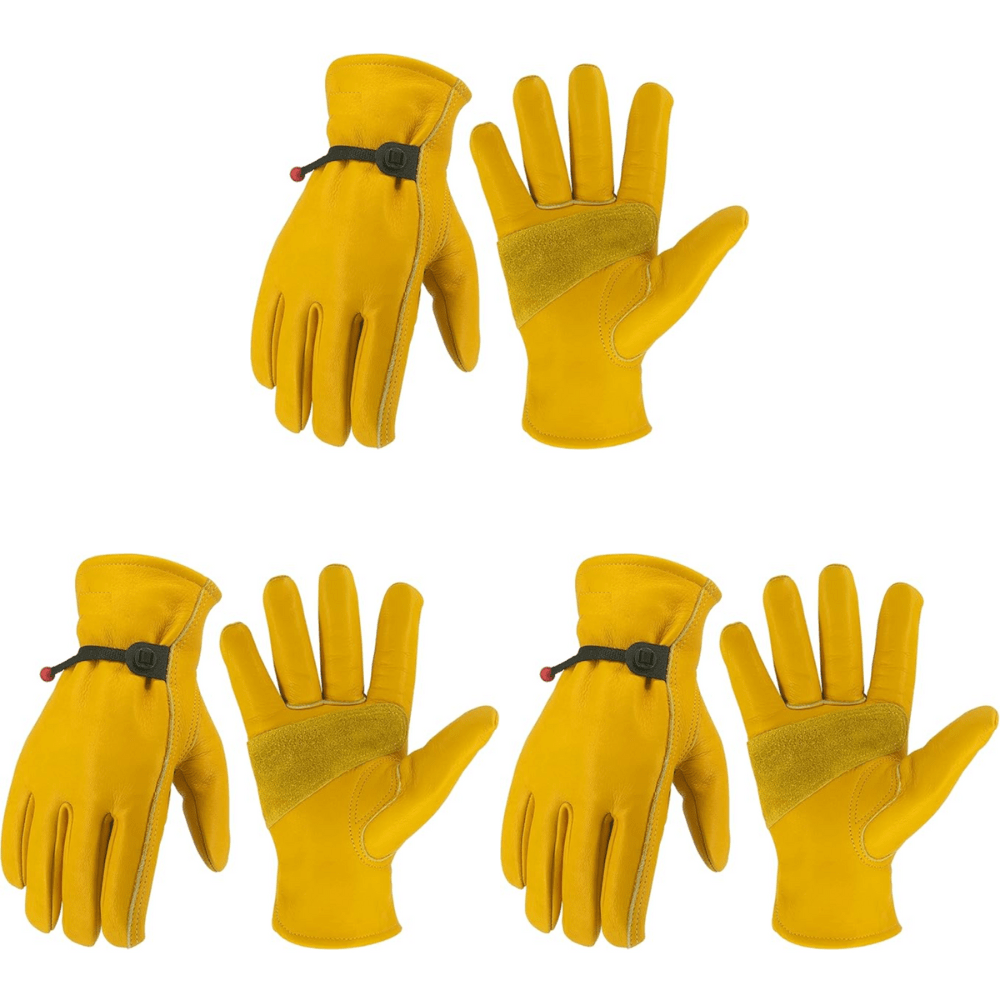 TEMU 3 Pair Goatskin Leather Work Gloves – Durable Heavy Duty Safety Gloves For , Construction Work Gloves, Farming Work Gloves, Gardening Work