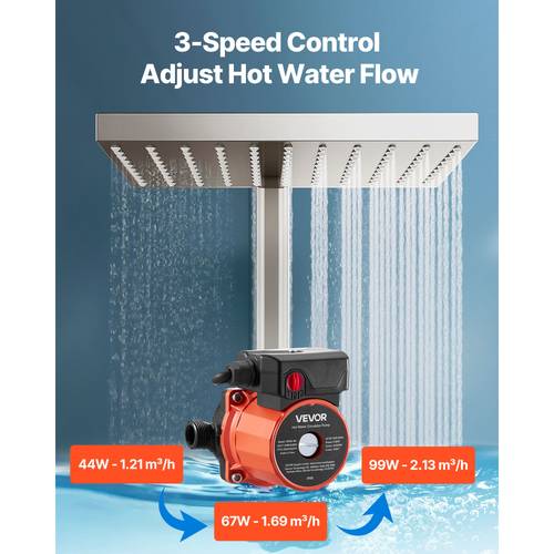 bomba de recirculación de agua caliente , 10 gpm, de circulación instantánea, control de 3 velocidades, 0.13 , 110-120v, adaptador de npt 3/4 in a npt 1/2 in, cabezal de hierro fundido, para de calentador de agua