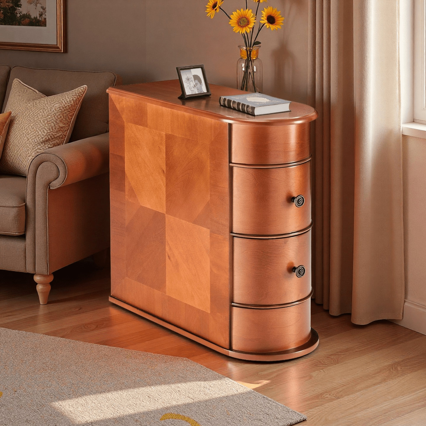 TEMU Jhk 2-drawer Side Table, Vintage Tall Nightstand With Curved Edges | No | For Living Room & Bedroom, 24 X 11 X 24 In