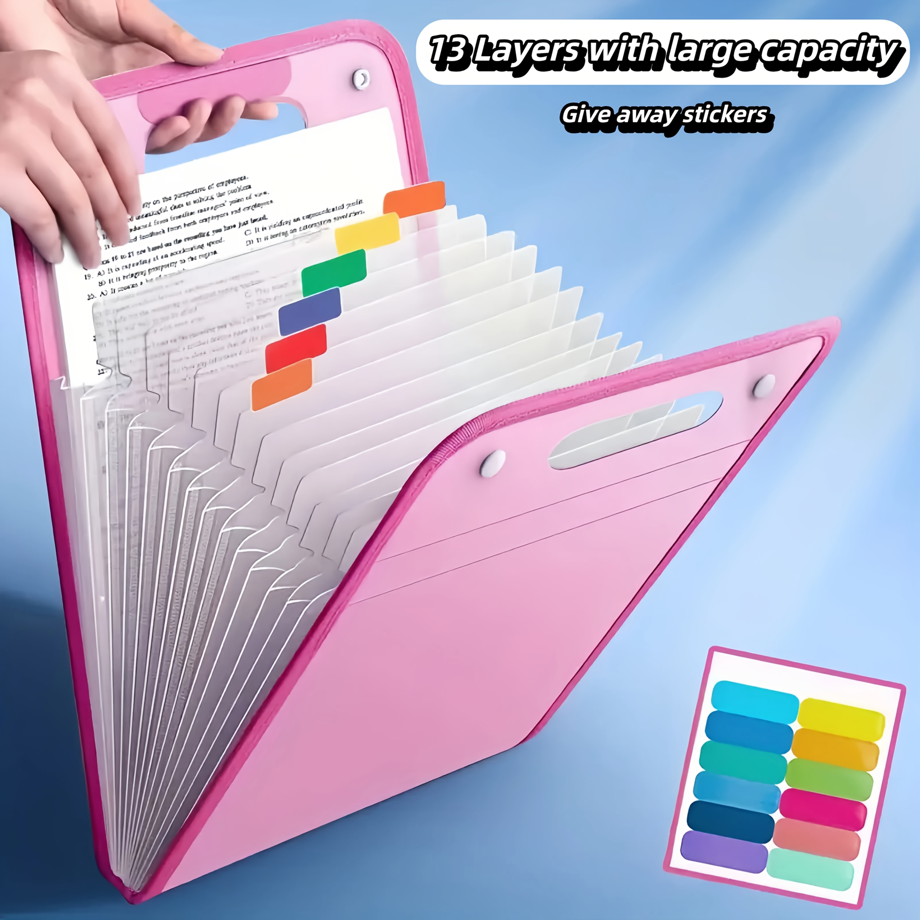 1pc File Bag, 13 Compartments For Storage, Equipped With 12 Types Of Classification Labels, Waterproof And Durable, Suitable (White, Pink, Green and Blue)