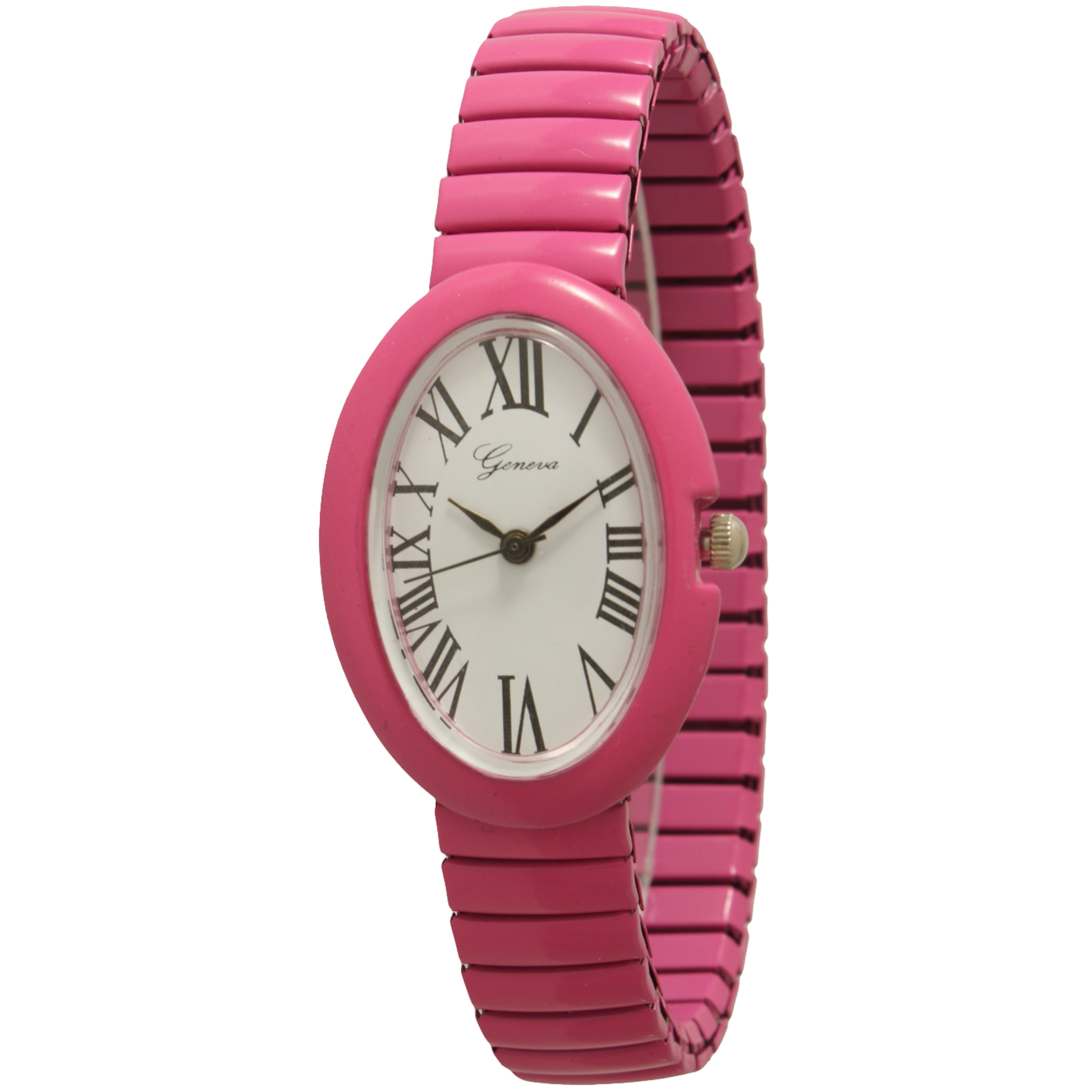 oval   stretch band womens watch hot pink 10