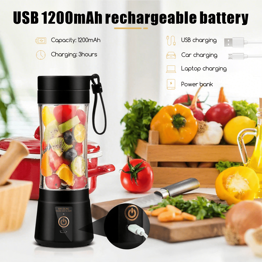TEMU Portable Blender Cup,electric Blender,mini Blender Portable Blender For Shakes And Smoothies, Juice,380ml, 6 Blades Great For Mixing,black