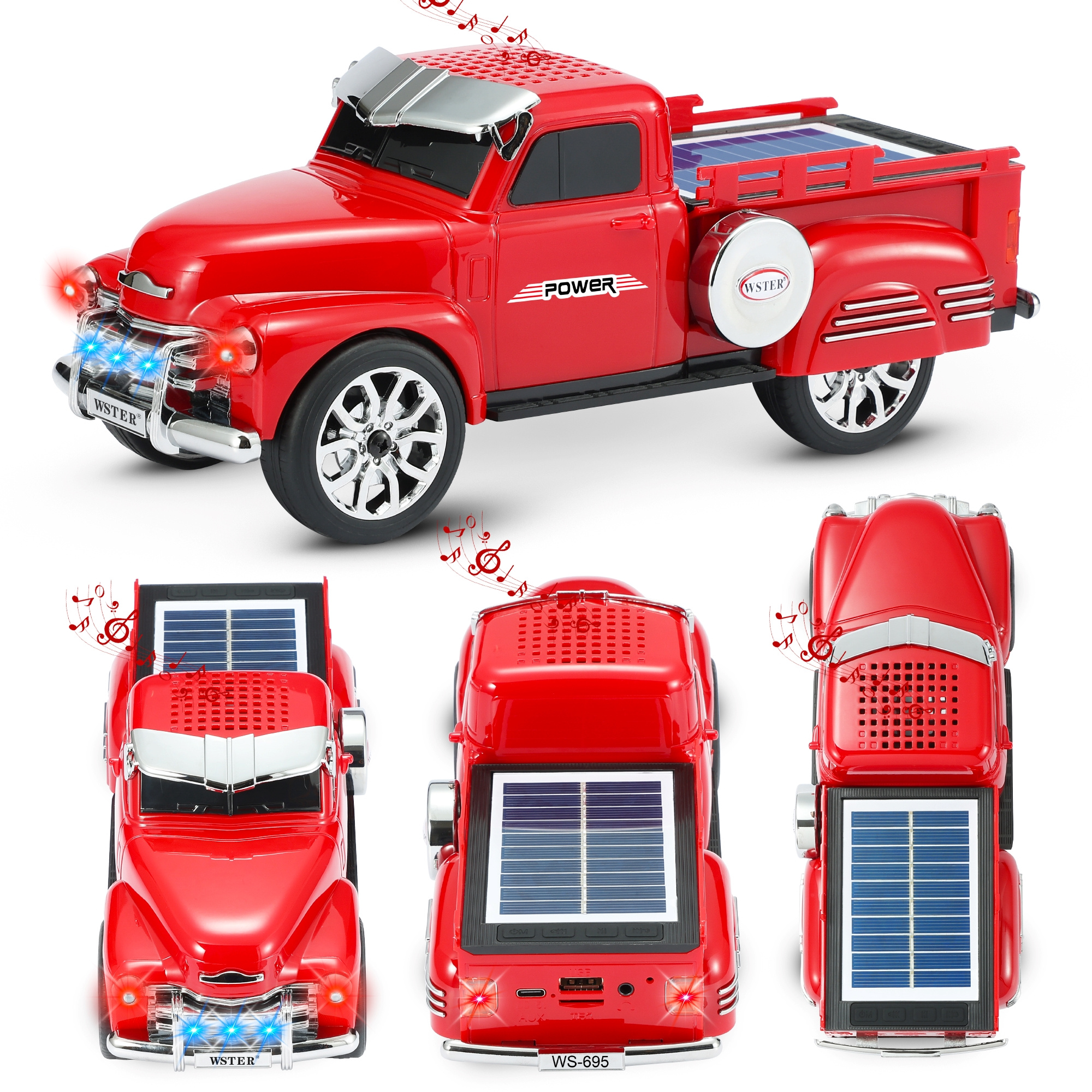 TEMU Fuzix Ws-695 Car Bluetooth Speaker – Solar Powered Retro Replica Design With Led Lights, Wireless , Fm Radio, Usb/tf/aux Input, Multiple ,