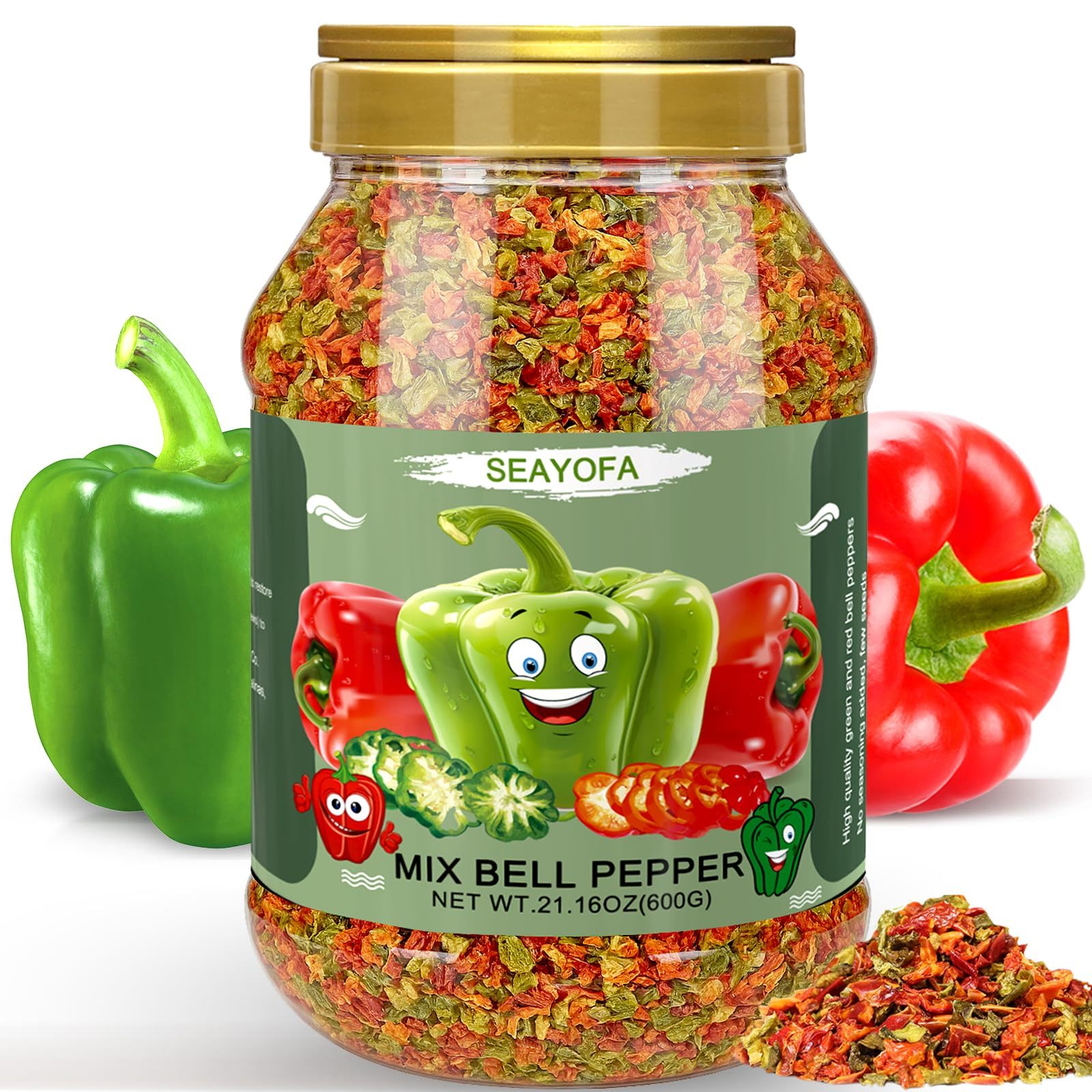 TEMU 21oz Dried Bell Peppers Mix, Natural Dehydrated Red & Green Bell Pepper Flakes, Perfect Toppings For Ramen, Vegetables Soup, Stews, Noodle,