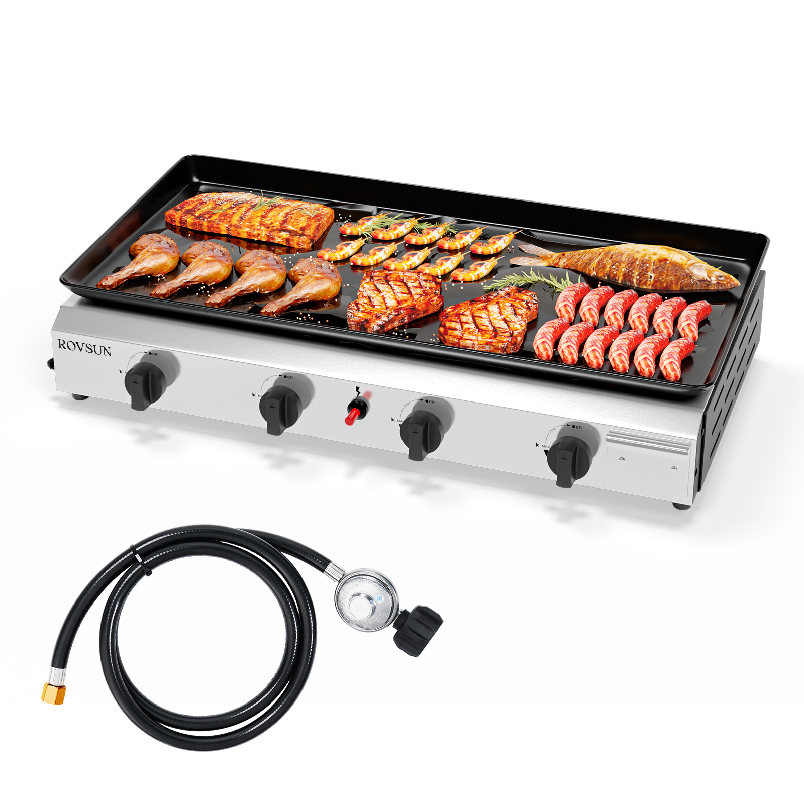 TEMU 2 Burner Portable Propane Griddle With Nonstick Enameled Tray, 20,000 Btu Tabletop Flat Grill With Electronic Ignition & Regulator For Outdoor Cooking Camping Bbq Tailgating Picnicking