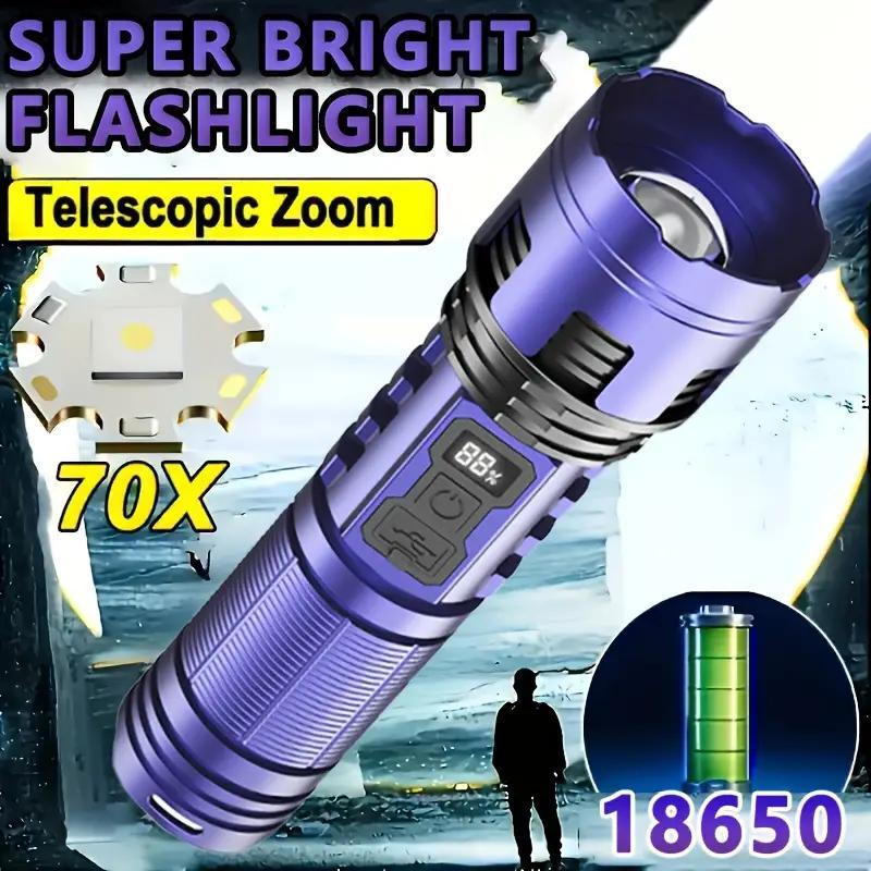 TEMU Led Flashlight Type-c Rechargeable With 300m Range, Tactical Handheld Light For Outdoor Emergency Camping, Perfect For Hiking, Hunting, And Survival