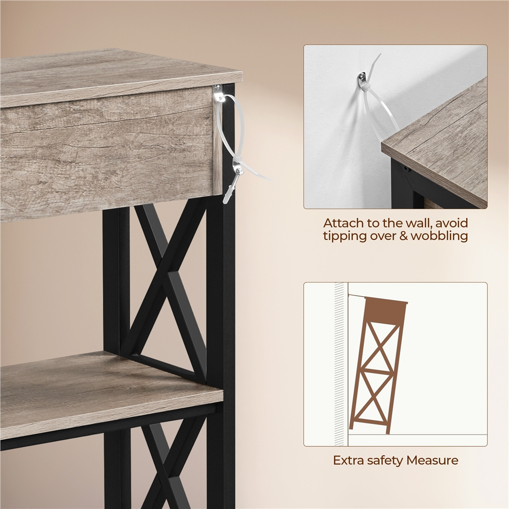 Costoffs Console Table with Drawer and Storage Shelves, 3-Tier Sofa Table, Entryway Table with Metal Frame for Living Room Hallway