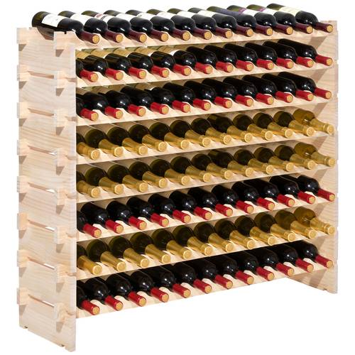 96 bottle stackable modular wine rack 8 tier floor freestanding wine storage rack solid wood wines display shelf wobble free shelves easy assembly for kitchen cellar and bar natural
