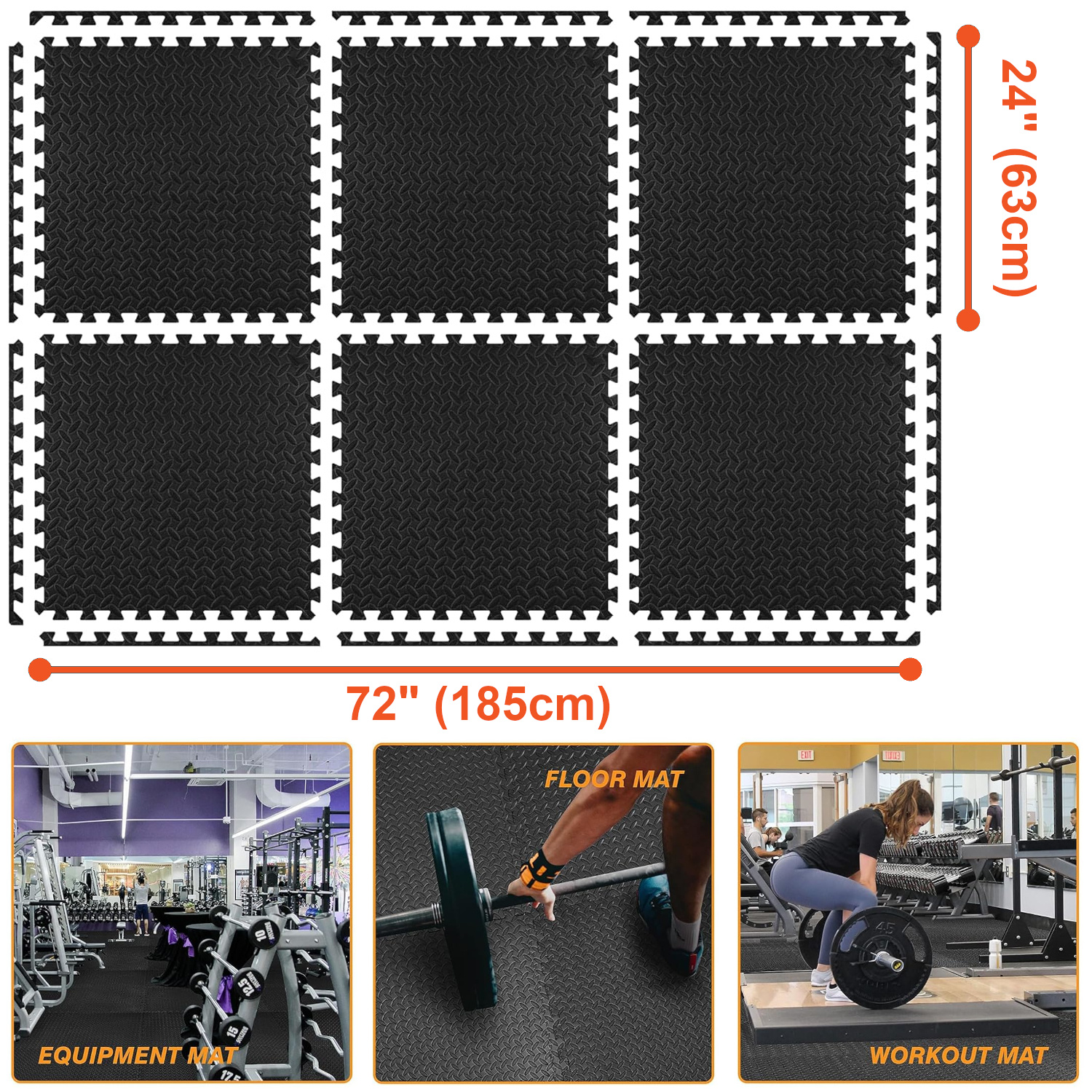 TEMU 24sqft Exercise Mat, 24x24x0.5inch 6-tile Puzzle Interlocking Eva Foam Cushion Floor Mat For Gym, Garage, Home Office