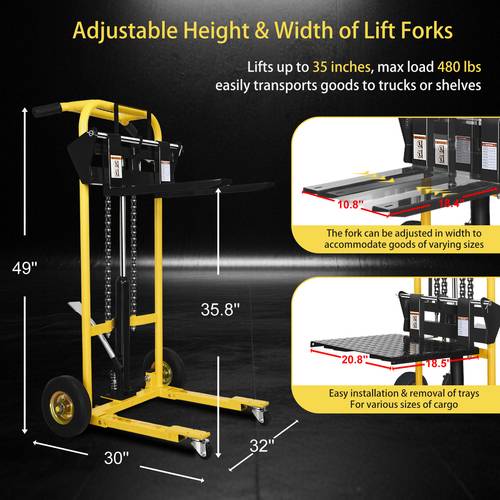 hydraulic material lift table cart 480 lb capacity 35in lift with swivel wheels steel platform board x 1