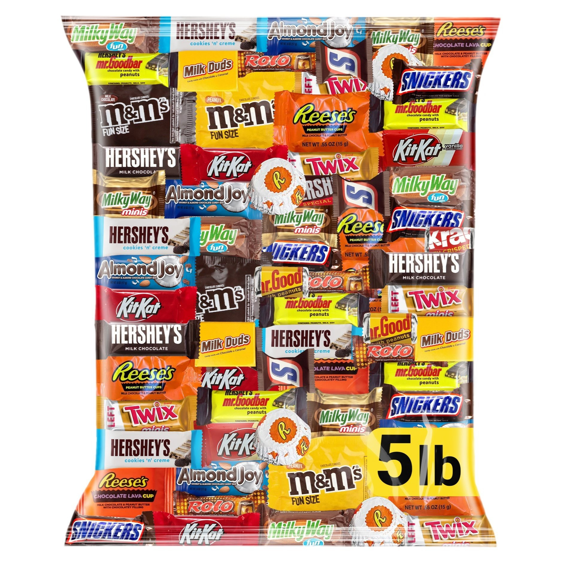 chocolate assorted     pack 5lb mini chocolate bars milk   mix individually wrapped   for office snacks party favors and bags