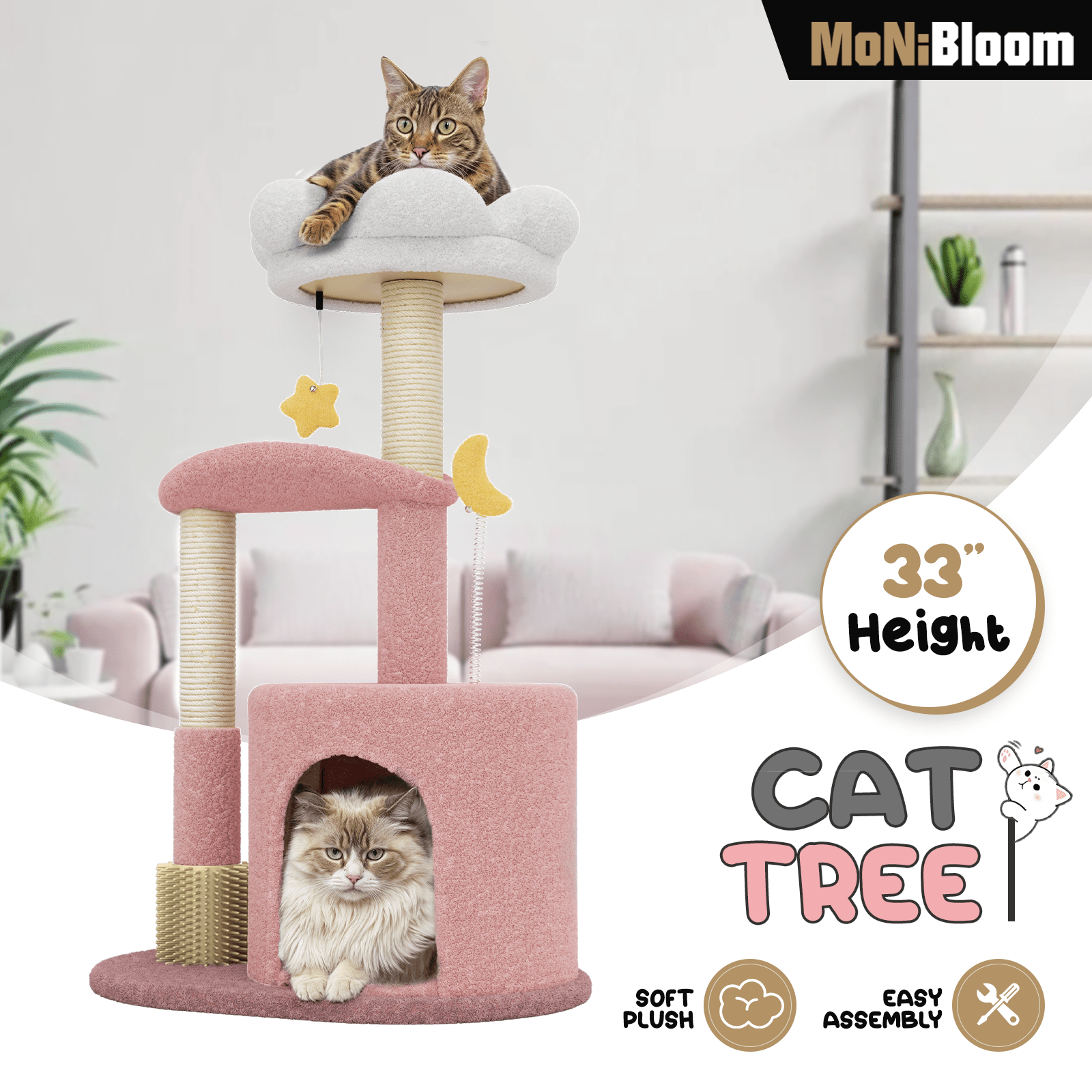 TEMU Monibloom 33" Flower Cat Tower, Cute Cat Activity Tree With Scratching Post For Indoor Kittens, Cozy Condo & Plush Perches