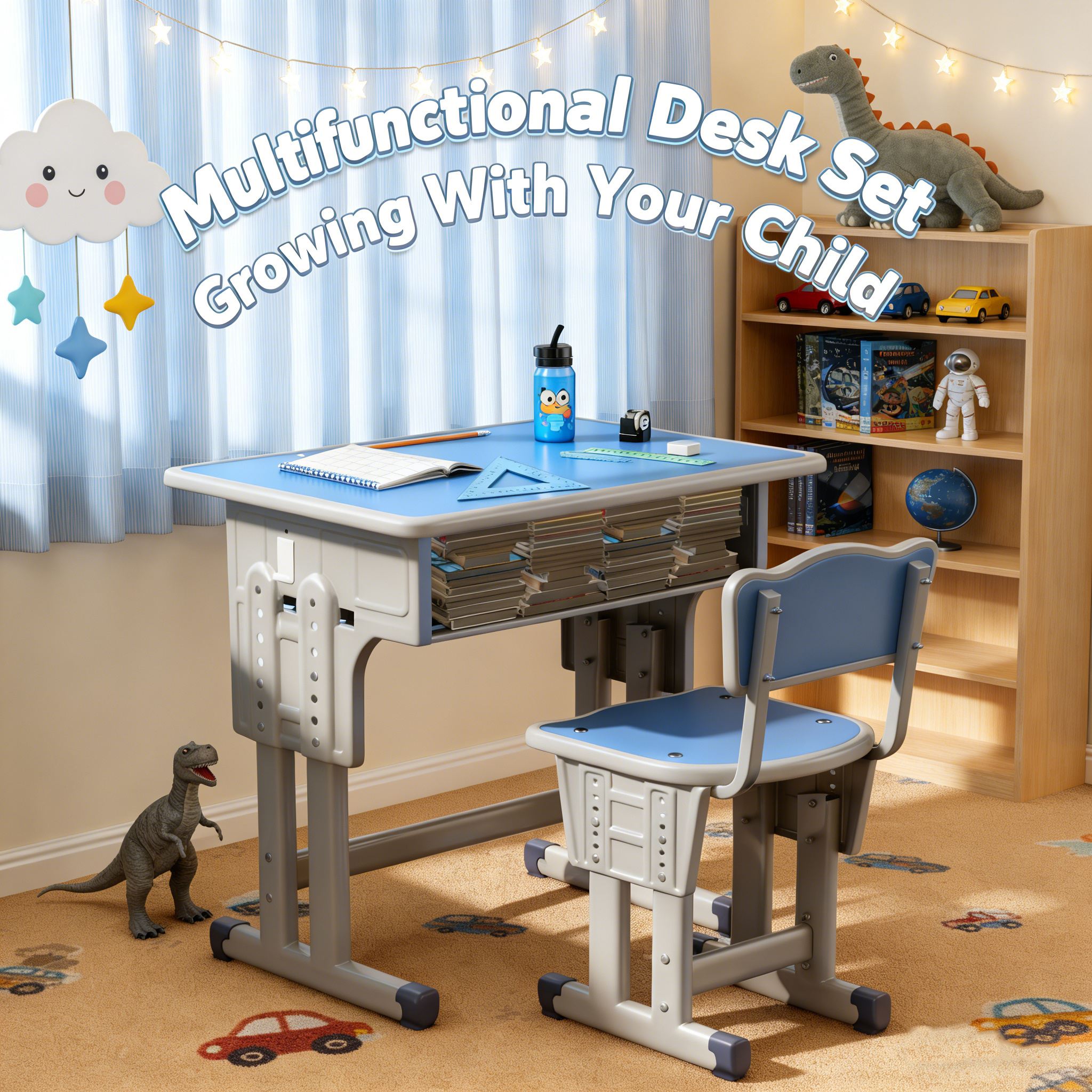 high quality childrens table and chair set height adjustable childrens study table and chair set ergonomic christmas gift for children aged 3     school pupils and teenagers grey blue and pink colours  