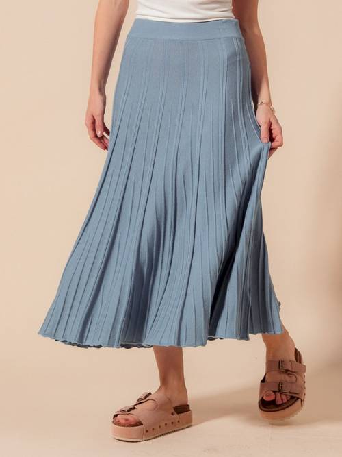 womens casual sweater skirt elegant pleated design midi a line flared knit high waist swing style dusty summer fall stretchy comfortable ribbed waistband casual wear