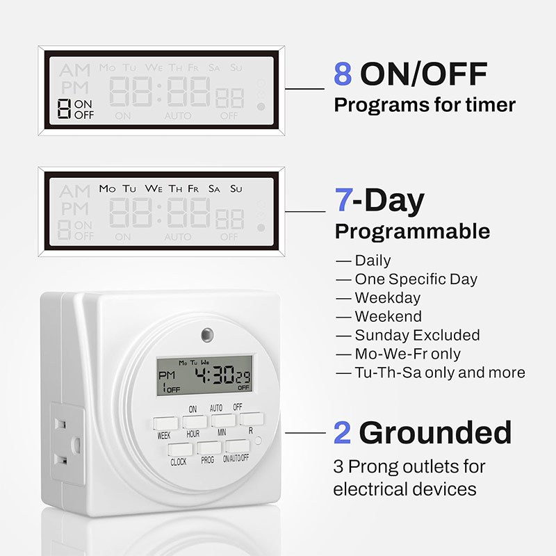 TEMU 1pc 7 Day Heavy Duty Digital Programmable Timer - 2 Outlet 24 Hour Digital Timer, Timing Solution For Hydroponics, 125v, 60hz, Indoor, For Lamp