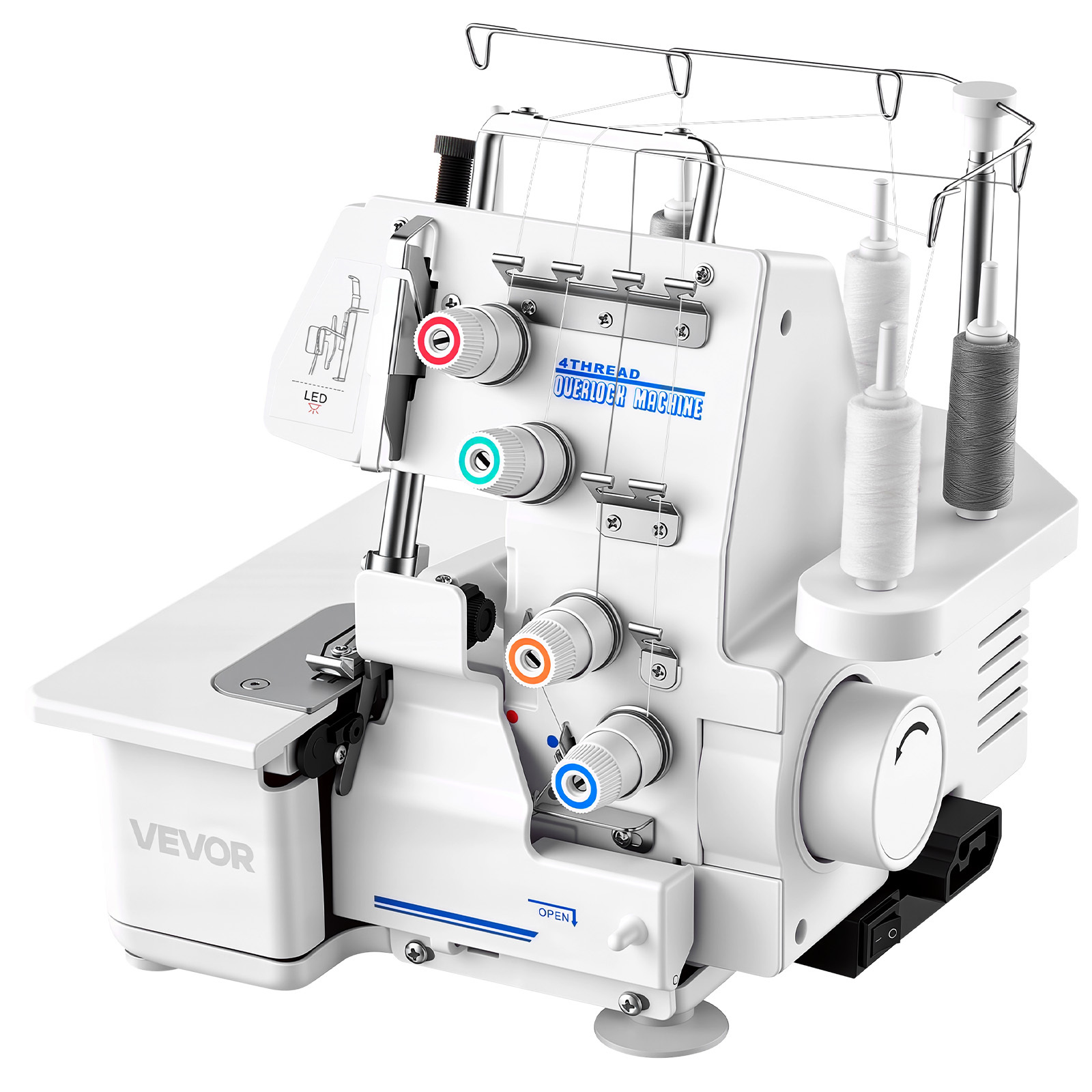   máquina de coser serger overlock, 1250 puntos por  , capacidad de 3 y 4 hilos, con luz led y pies de succión fuerte, máquina de coser de   de metal resistente para    ,  