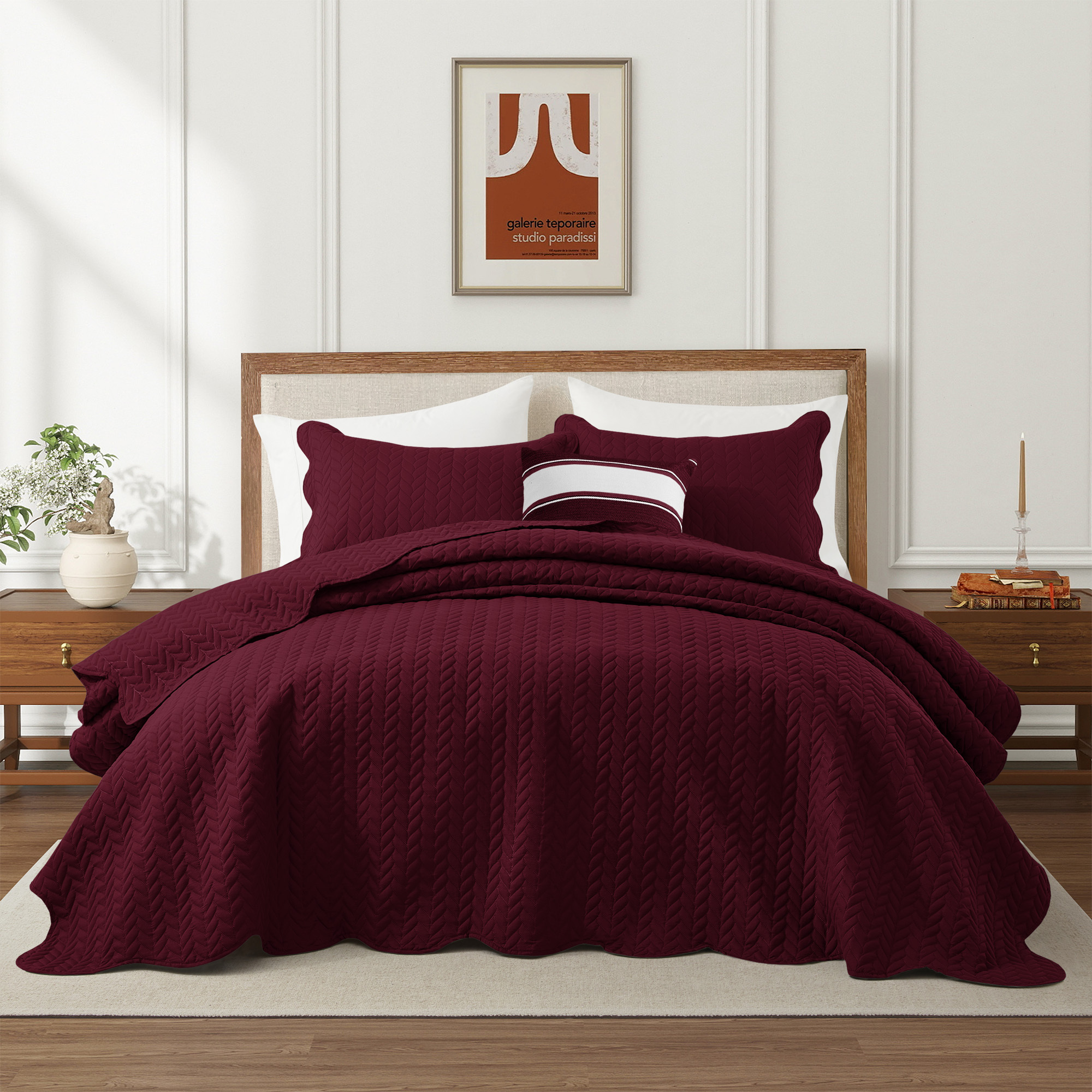 TEMU 3-piece Cooling Microfiber Quilt Set – King Size Lightweight Bedspread, Soft Breathable Coverlet With Quilted Pillow Shams, Pattern Coverlet Bed