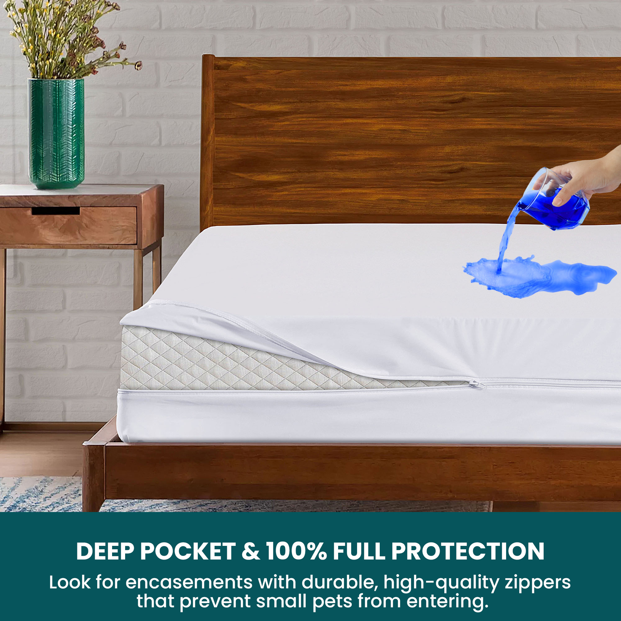 TEMU Premium Mattress Protector With Zipper &ndash; 100% Waterproof Mattress Cover &ndash; Soft, Comfortable, Breathable And Noiseless Mattress Protector