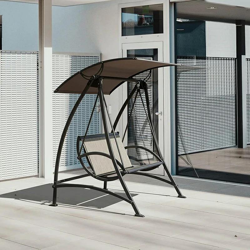 Tindell Porch Patio Swing With Adjustable Canopy, Swing With Stand, Outdoor Swings With armrests, Weather Resistant Steel Frame And PVC-Coated Polyester Fabric