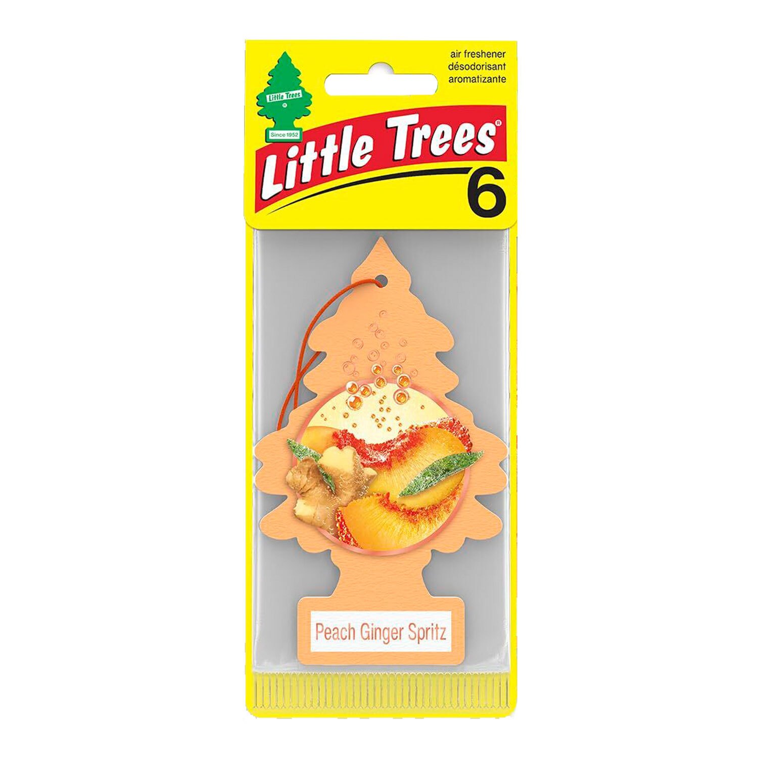 TEMU Little Trees Car Air Freshener | Hanging Tree Provides Long Lasting Scent For Auto And Home | Peach Ginger , 6 Pack
